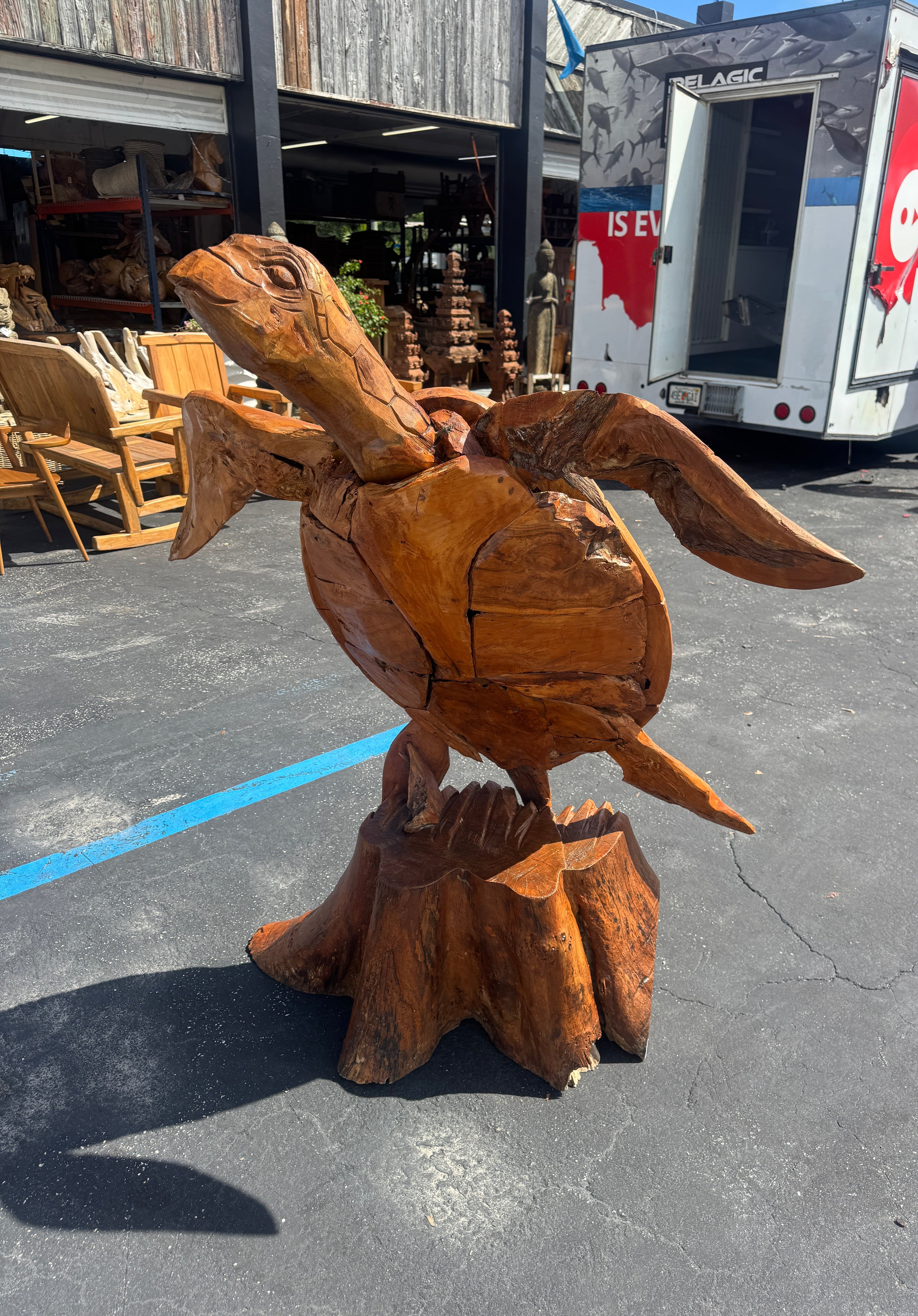 XXL Hand Carved Teak Sea Turtle The Broward Design Center