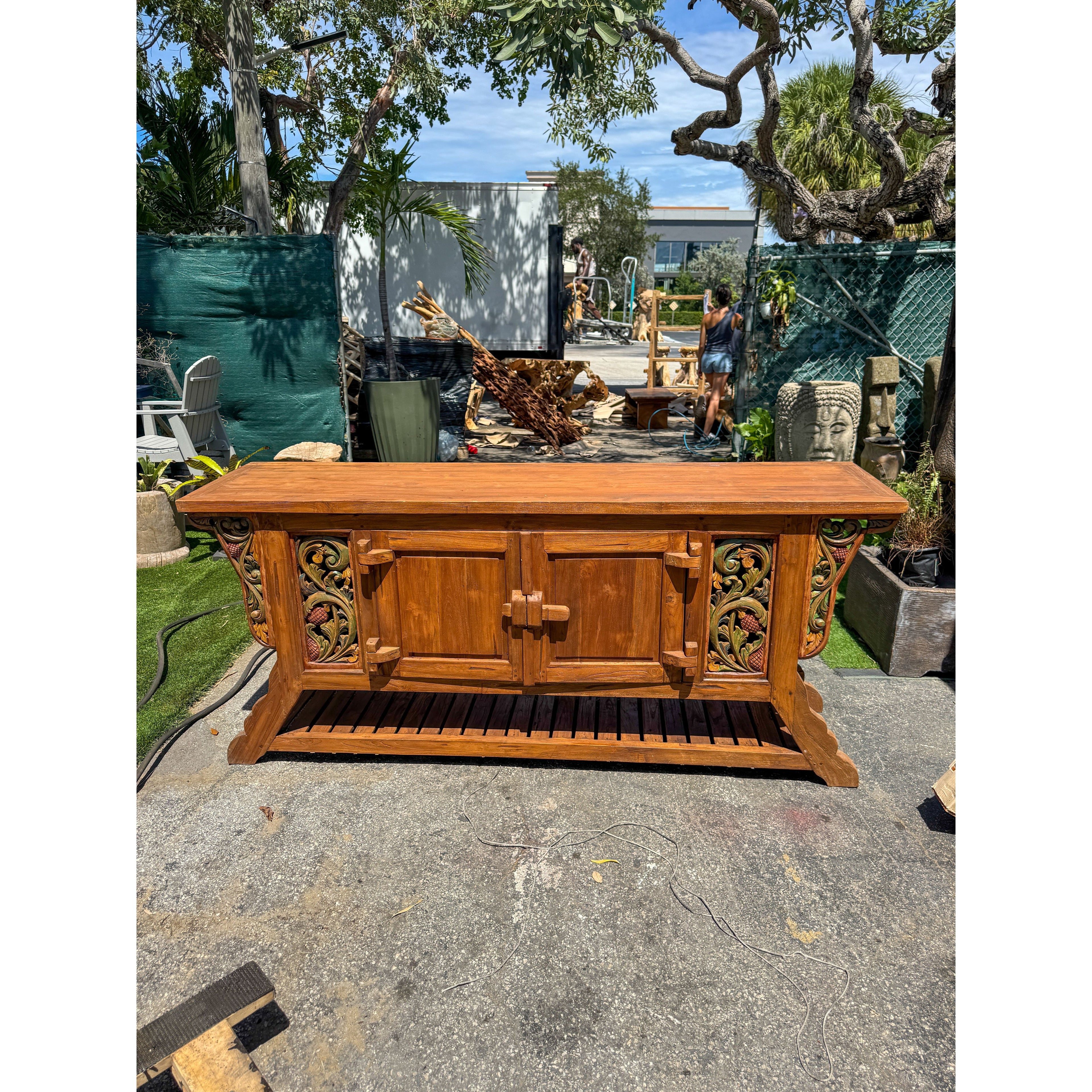 RECYCLED TEAK CONSOLE W/CARVING XL - B Anteak