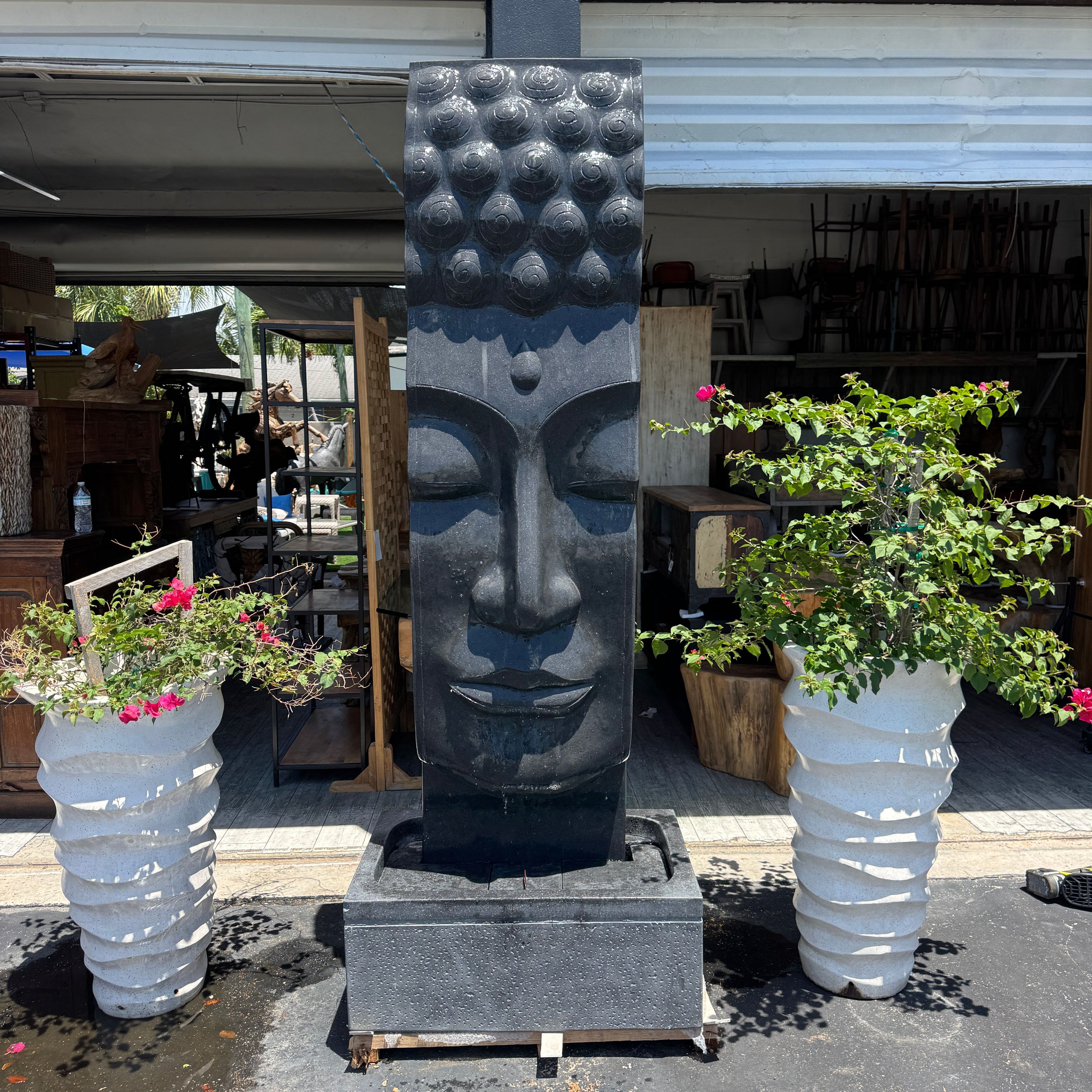 Terrazzo Buddha Face Fountain (Black) Indonesia Sourcing