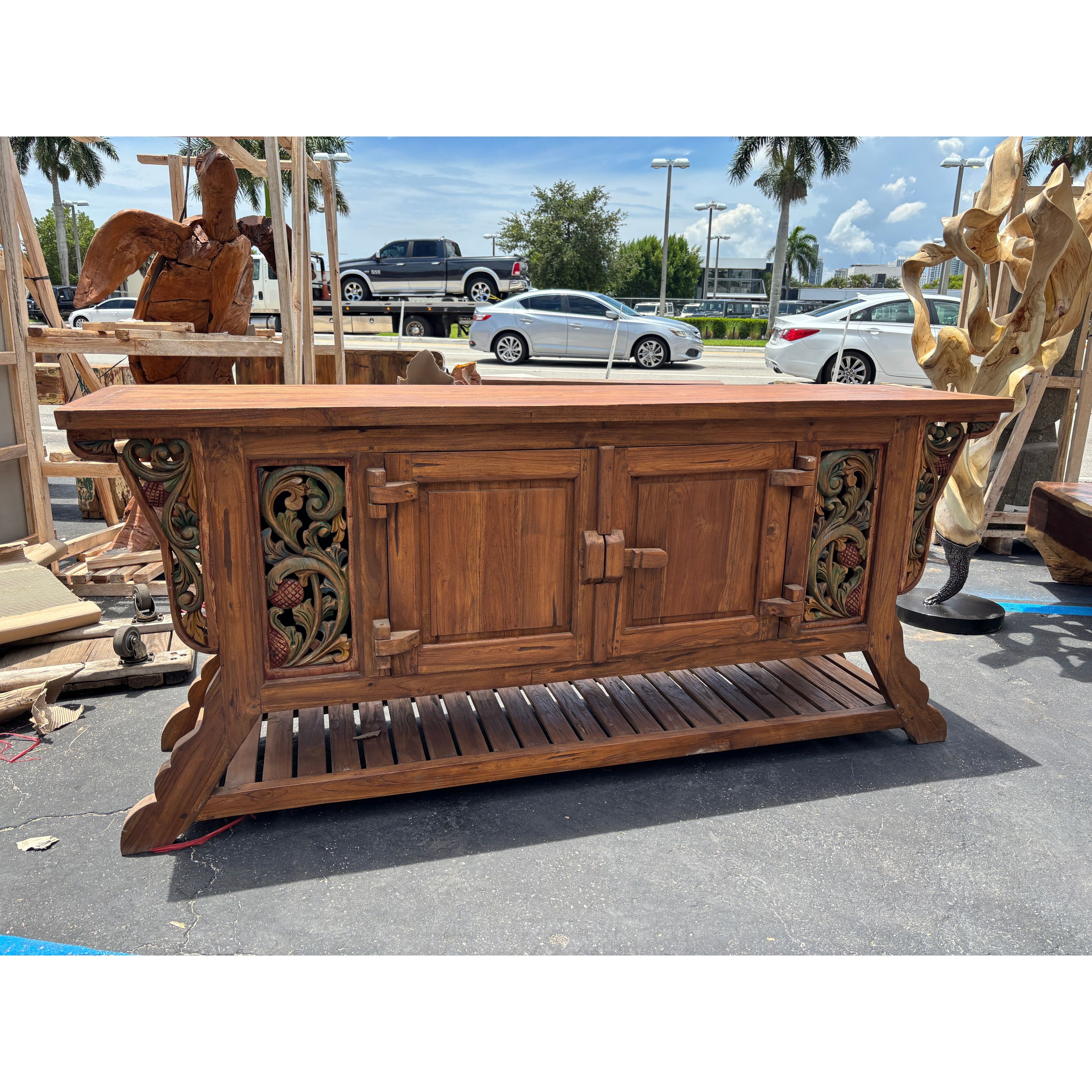 RECYCLED TEAK CONSOLE W/CARVING XL - B Anteak
