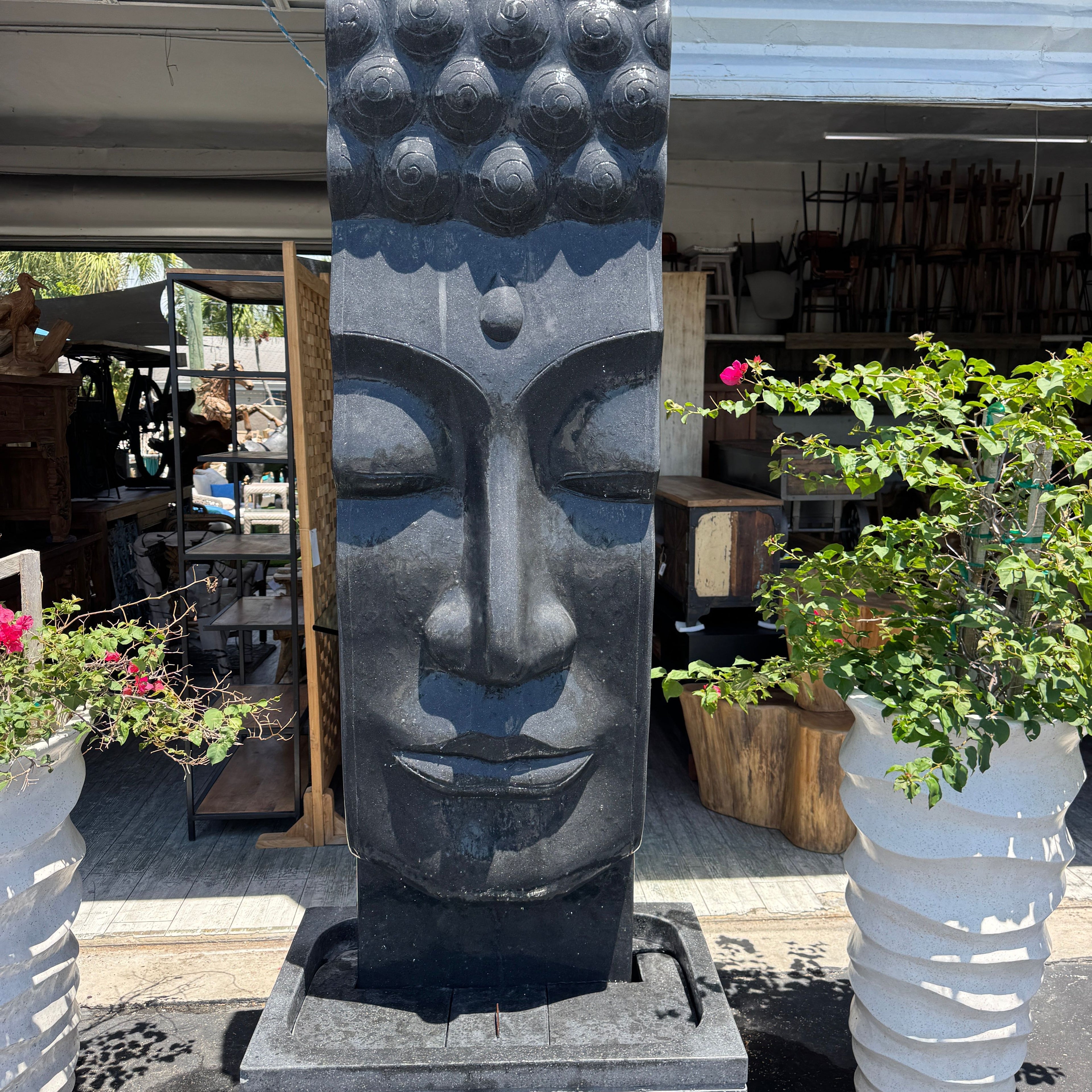 Terrazzo Buddha Face Fountain (Black) Indonesia Sourcing