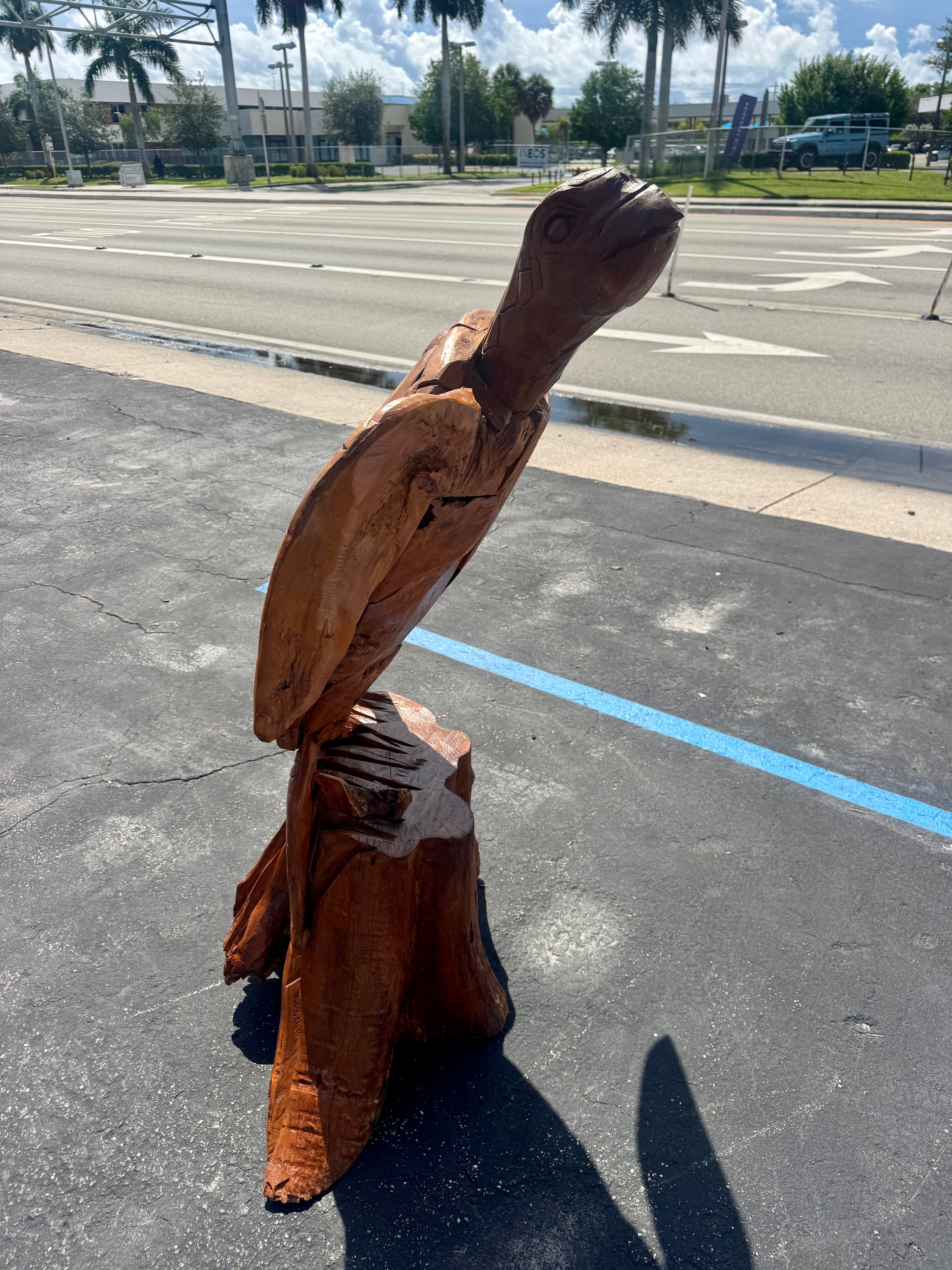 XXL Hand Carved Teak Sea Turtle The Broward Design Center