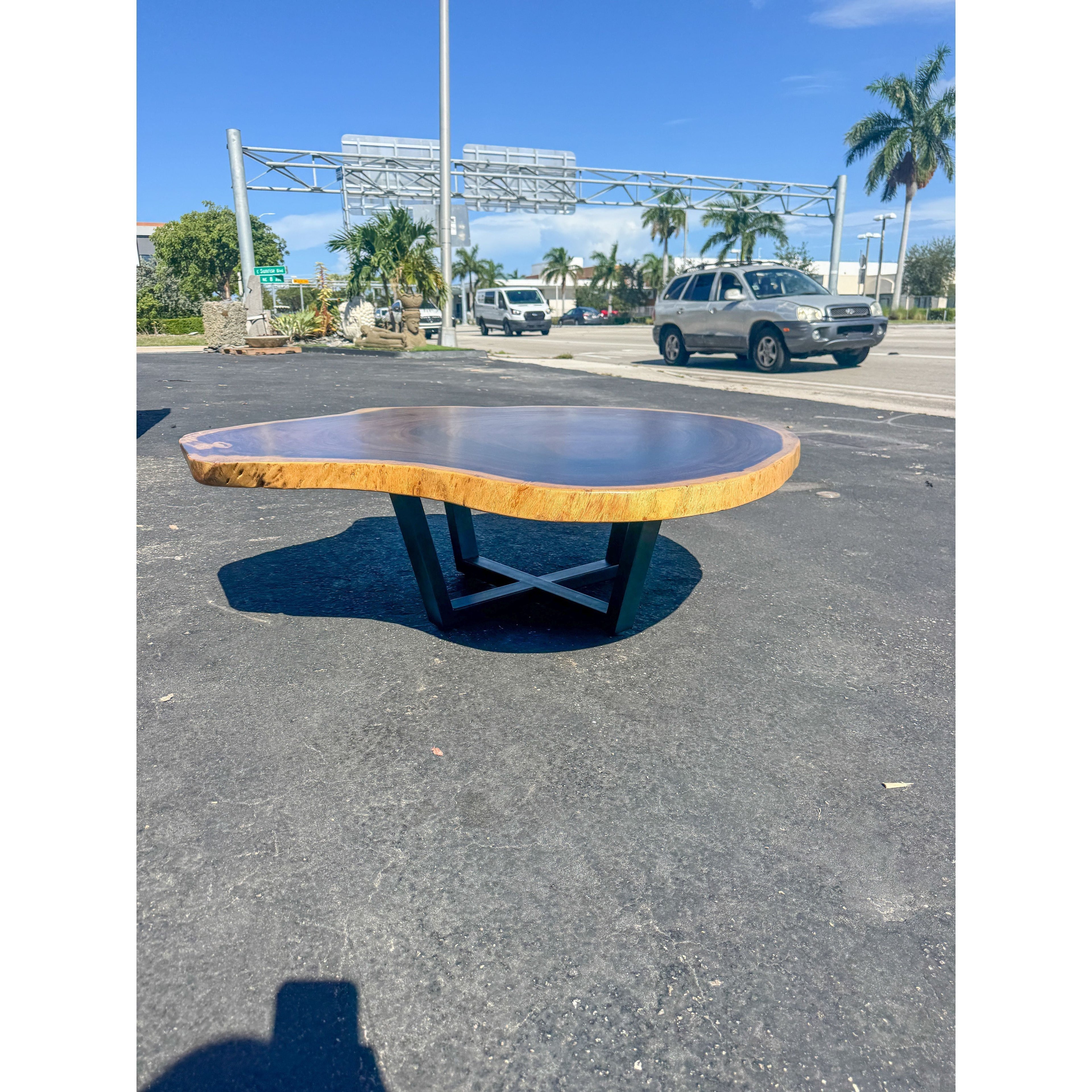 SUAR CROSSCUT COFFEE TABLE W/METAL LEGS 135 X 135 X 43 Anteak