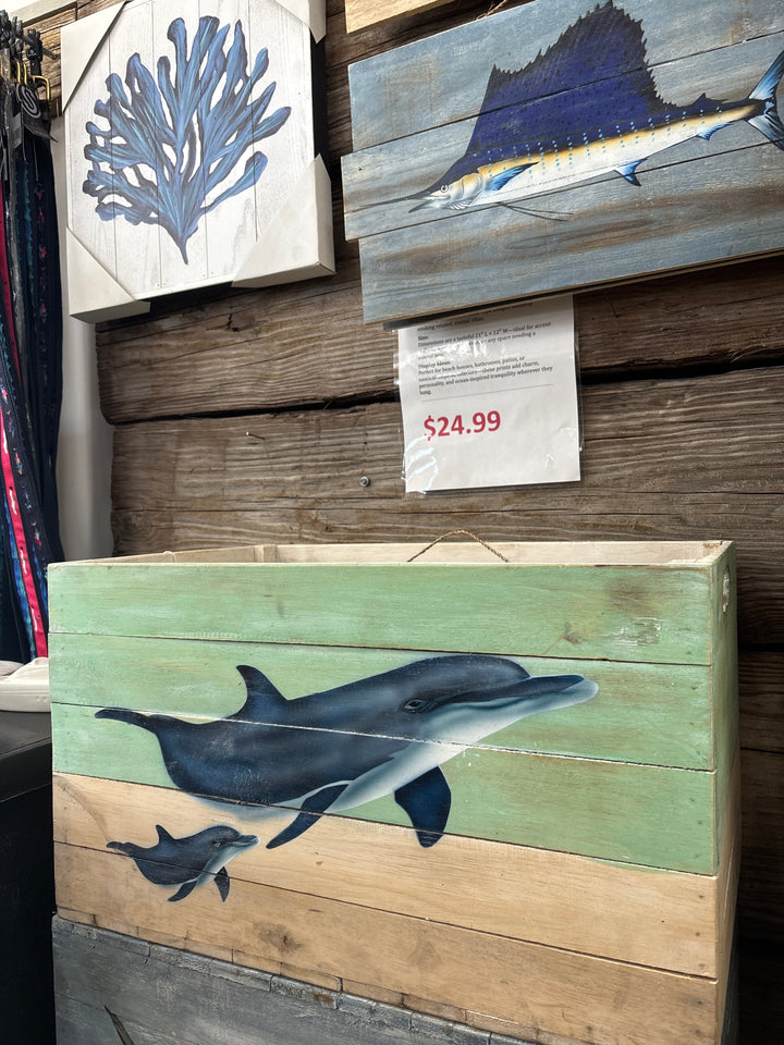 Coastal Art on Natural Wood Crate The Broward Design Center