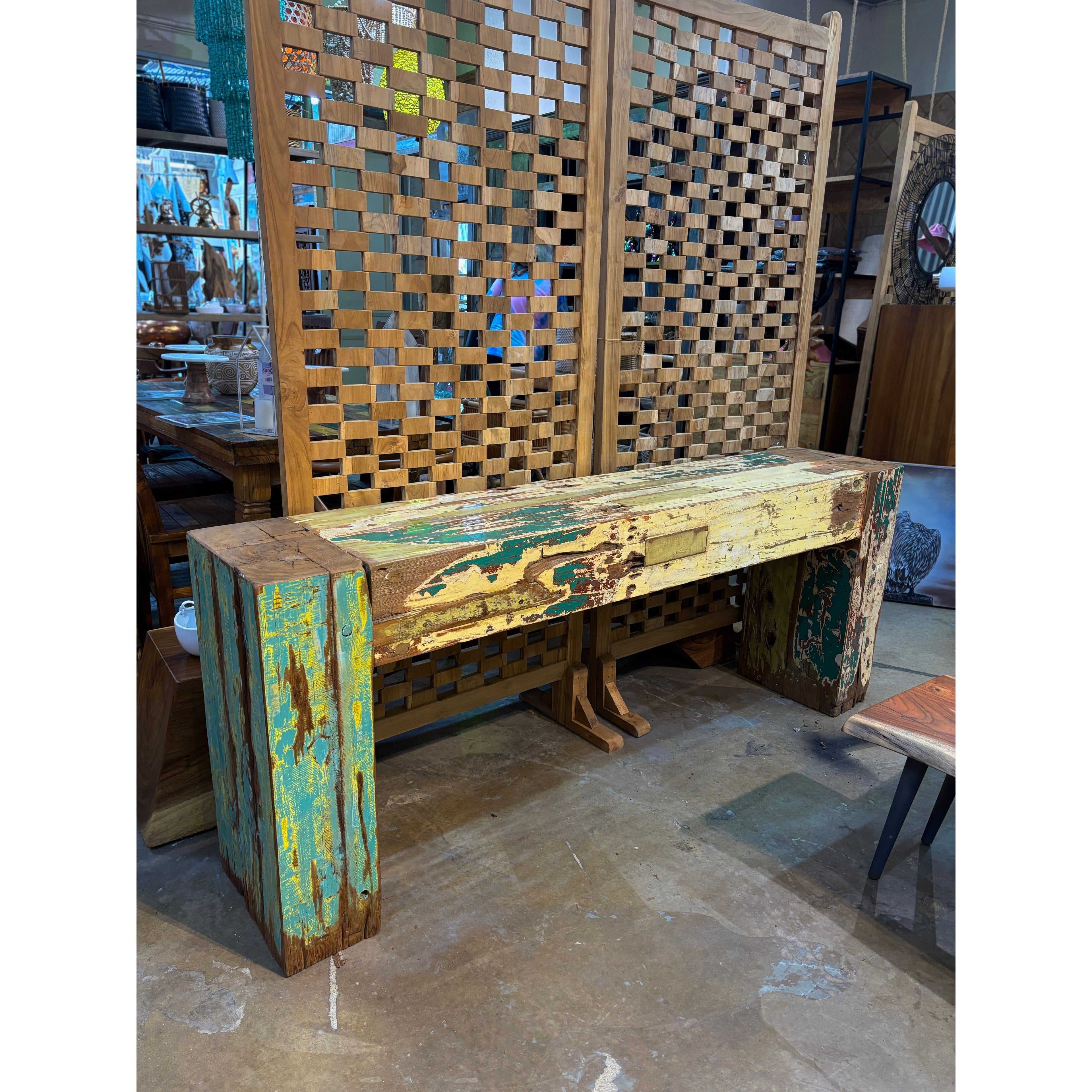 RECYCLED BOAT BLOCK CONSOLE 200 CM LENGTH Anteak