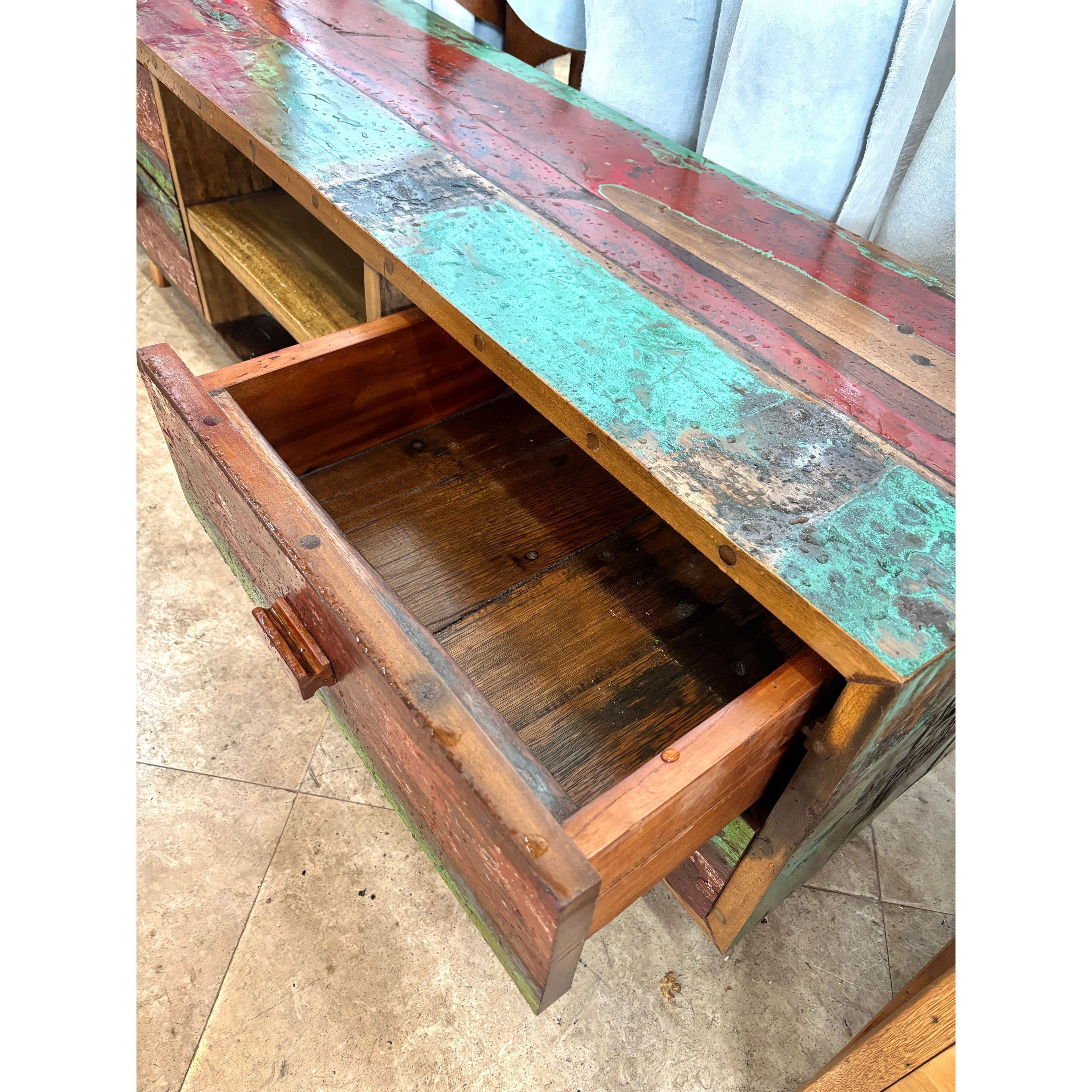 RECYCLED BOAT TV CONSOLE 4 DRAWERS - B Anteak