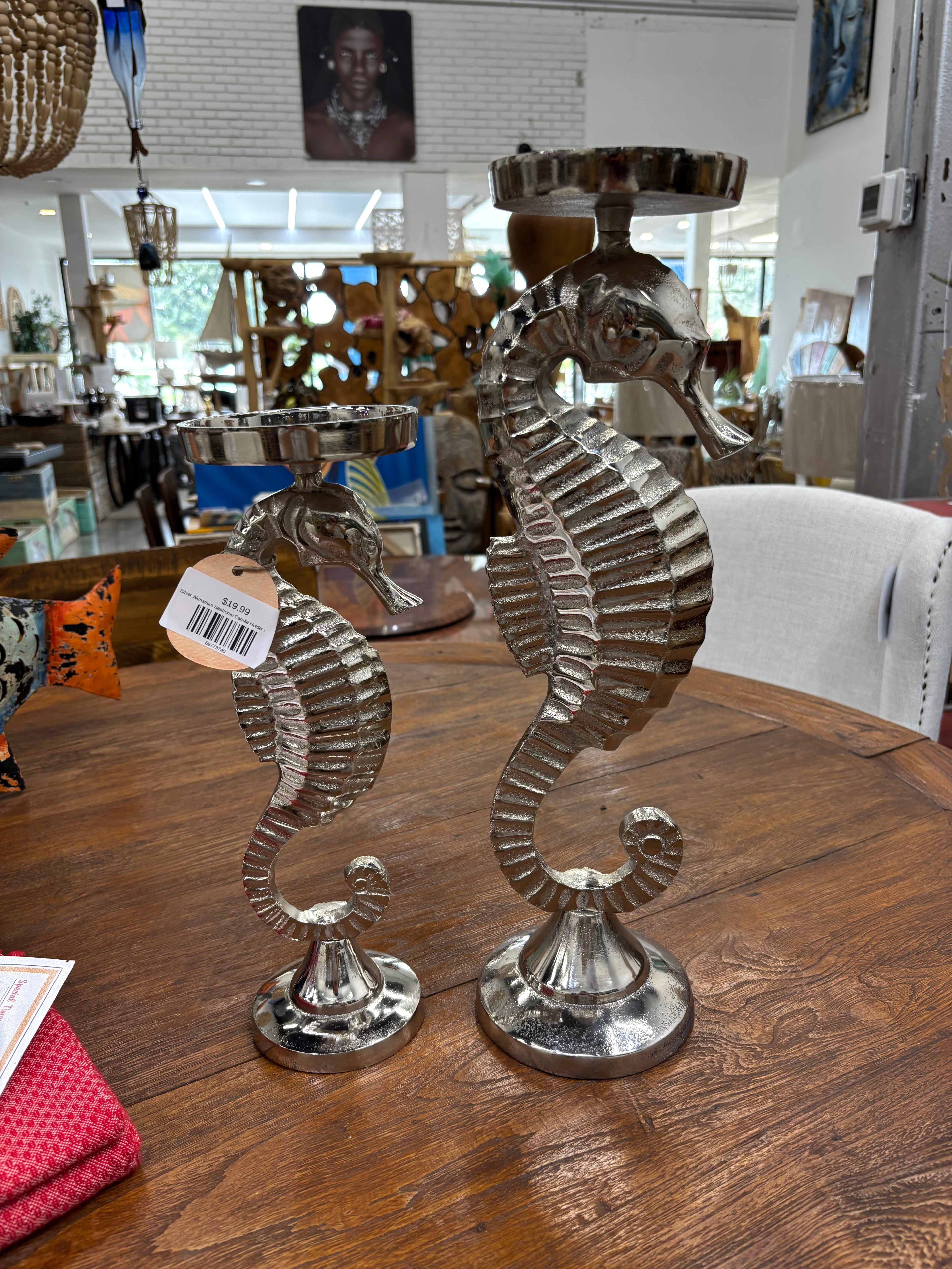 Silver Aluminum Seahorse Candle Holder (Set of 2) UMA