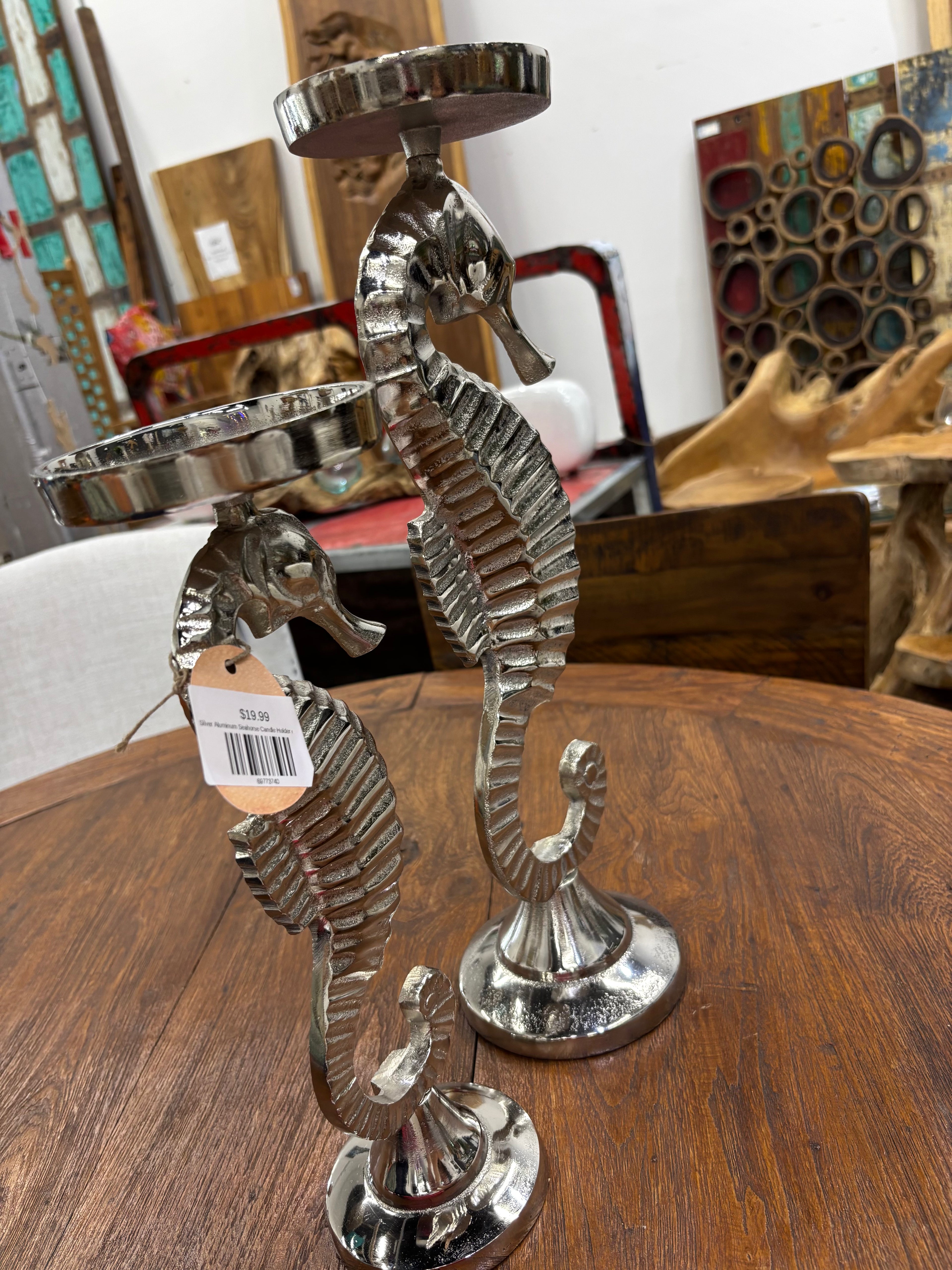 Silver Aluminum Seahorse Candle Holder (Set of 2) UMA