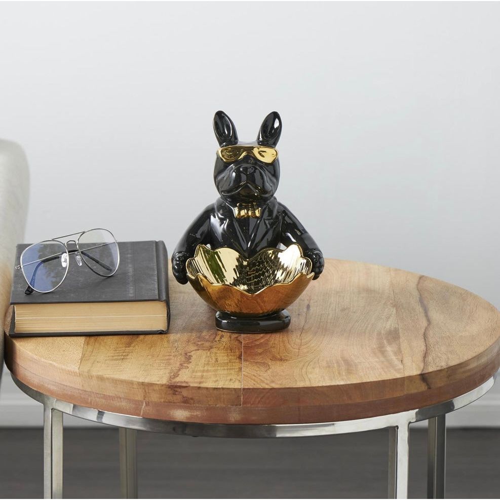 Black Ceramic Bulldog w/ Gold Accents UMA