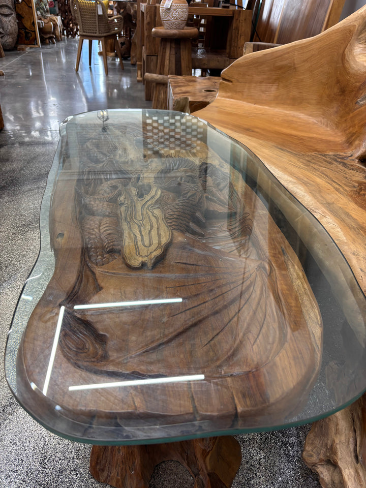 Hand Carved Dragon Table with Glass Top Broward Design Center