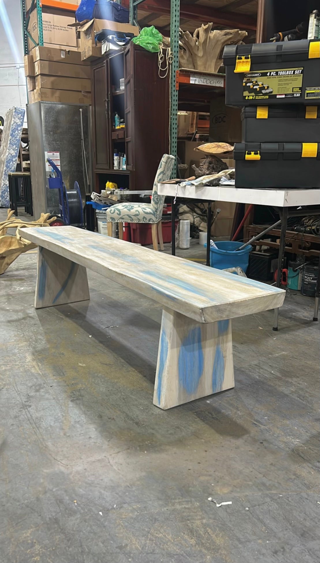 White and Blue Teak Bench The Broward Design Center