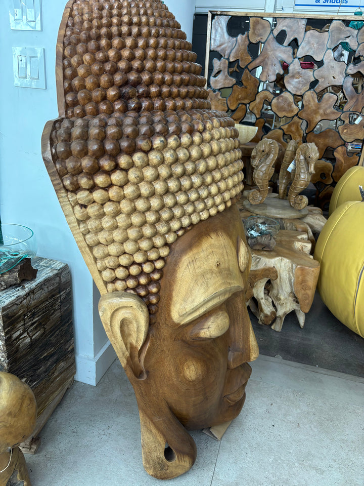 Wood Buddha Face Statue 60” Broward Design Center