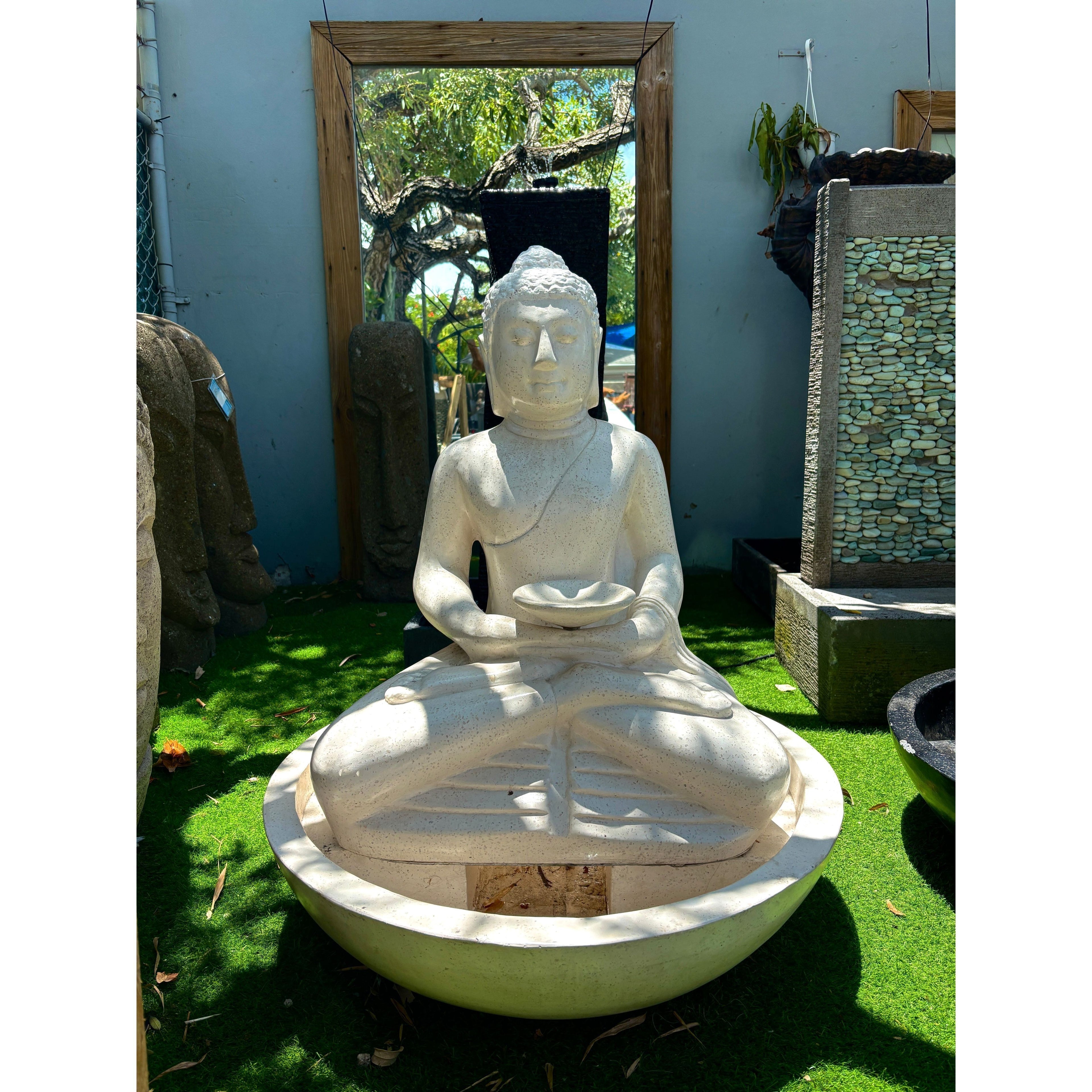 Sitting Buddha with Bowl (white) Terrazzo The Broward Design Center
