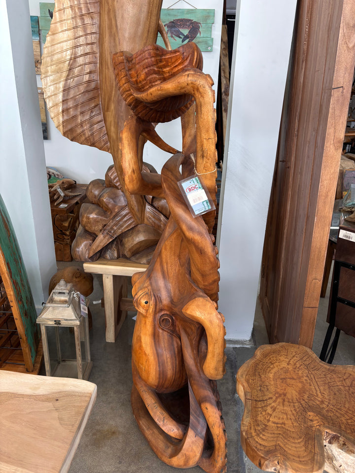 Suar Octopus Sculpture Holding Shell Broward Design Center