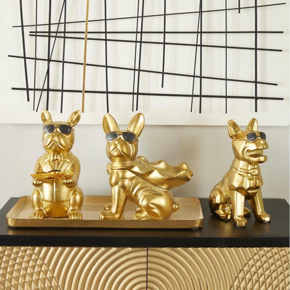 Gold Porcelain Golden Bulldog (Set of 3) The Broward Design Center