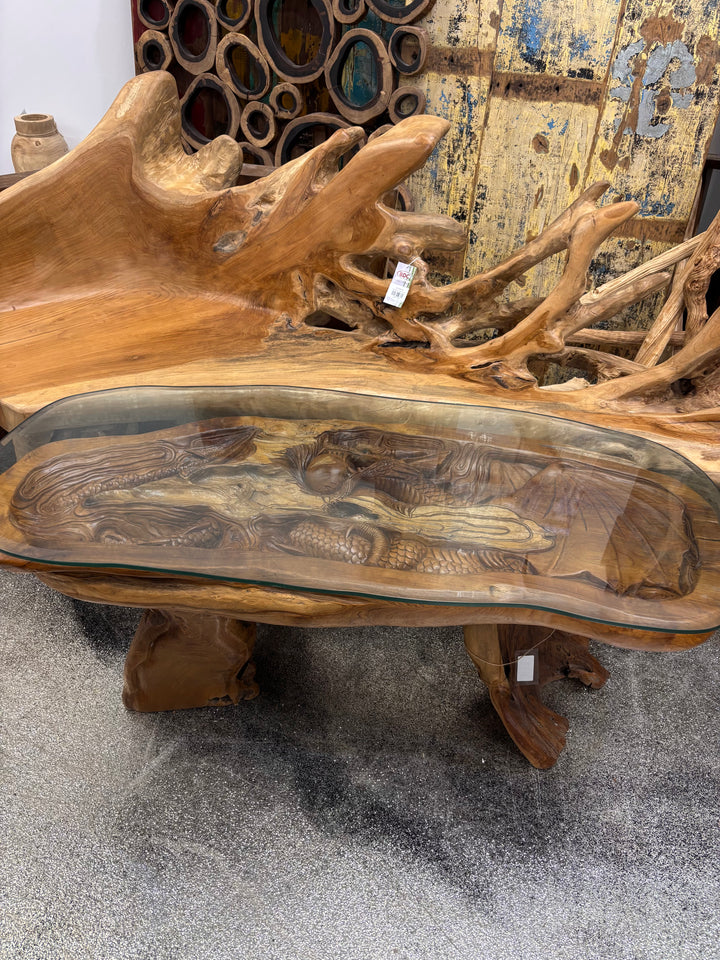 Hand Carved Dragon Table with Glass Top Broward Design Center