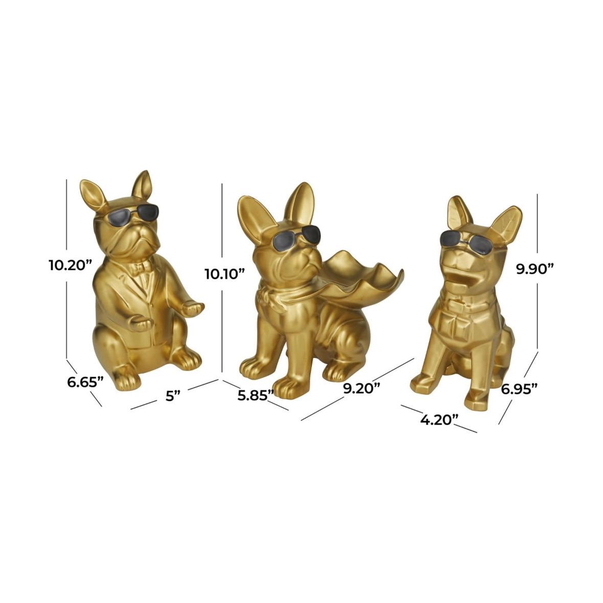 Gold Porcelain Golden Bulldog (Set of 3) The Broward Design Center