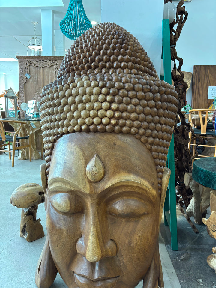 Wood Buddha Face Statue 60” Broward Design Center