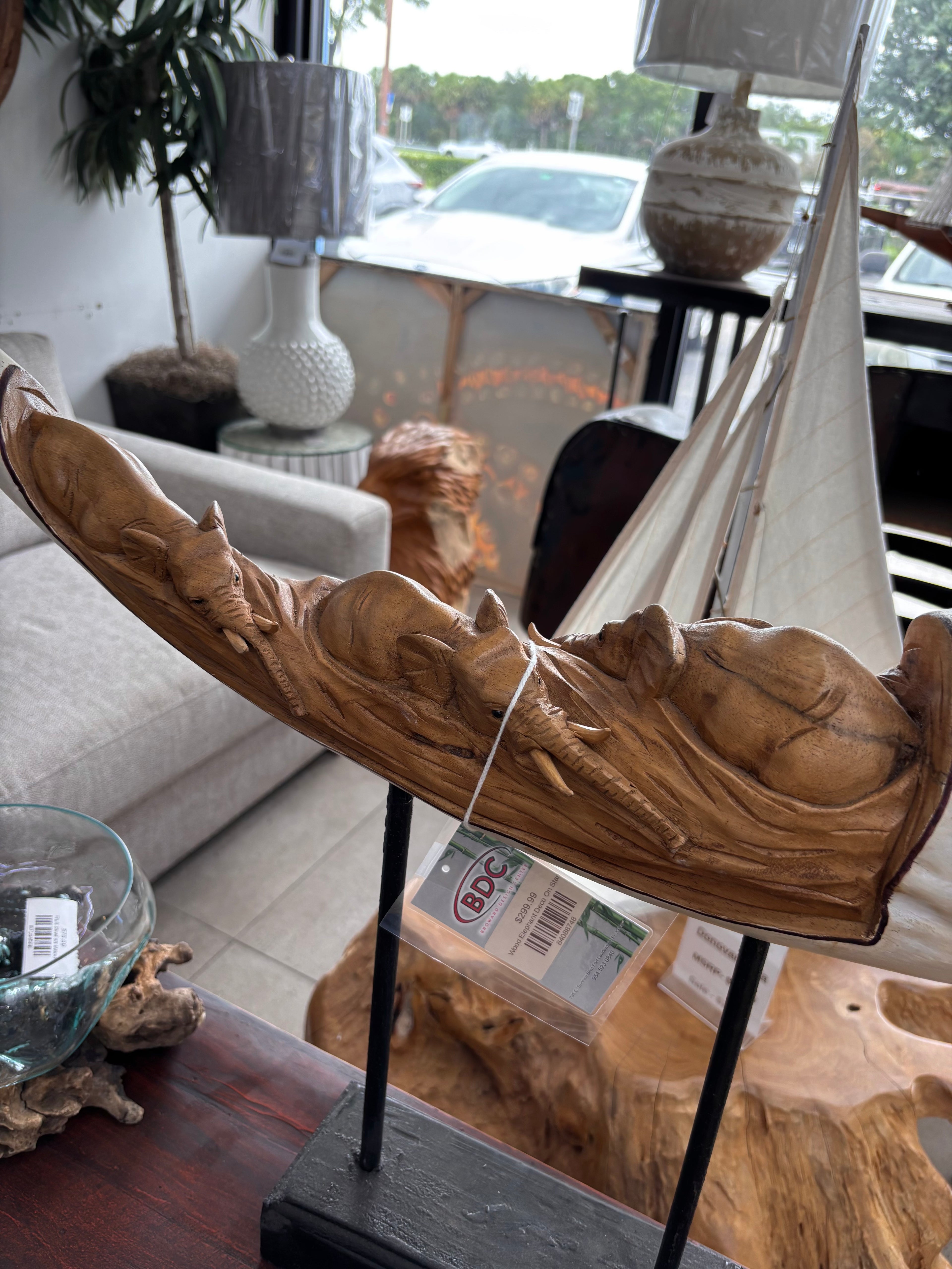 Wood Elephant Deco On Stand Broward Design Center