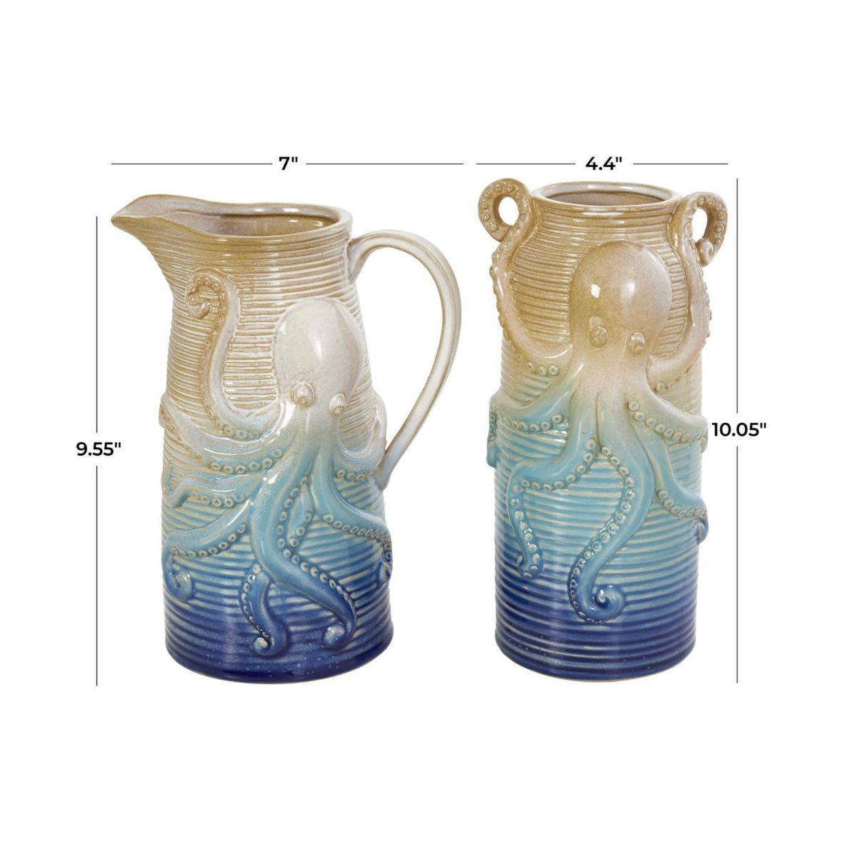 Blue Ceramic Octopus Decorative Vase (Set of 2) UMA