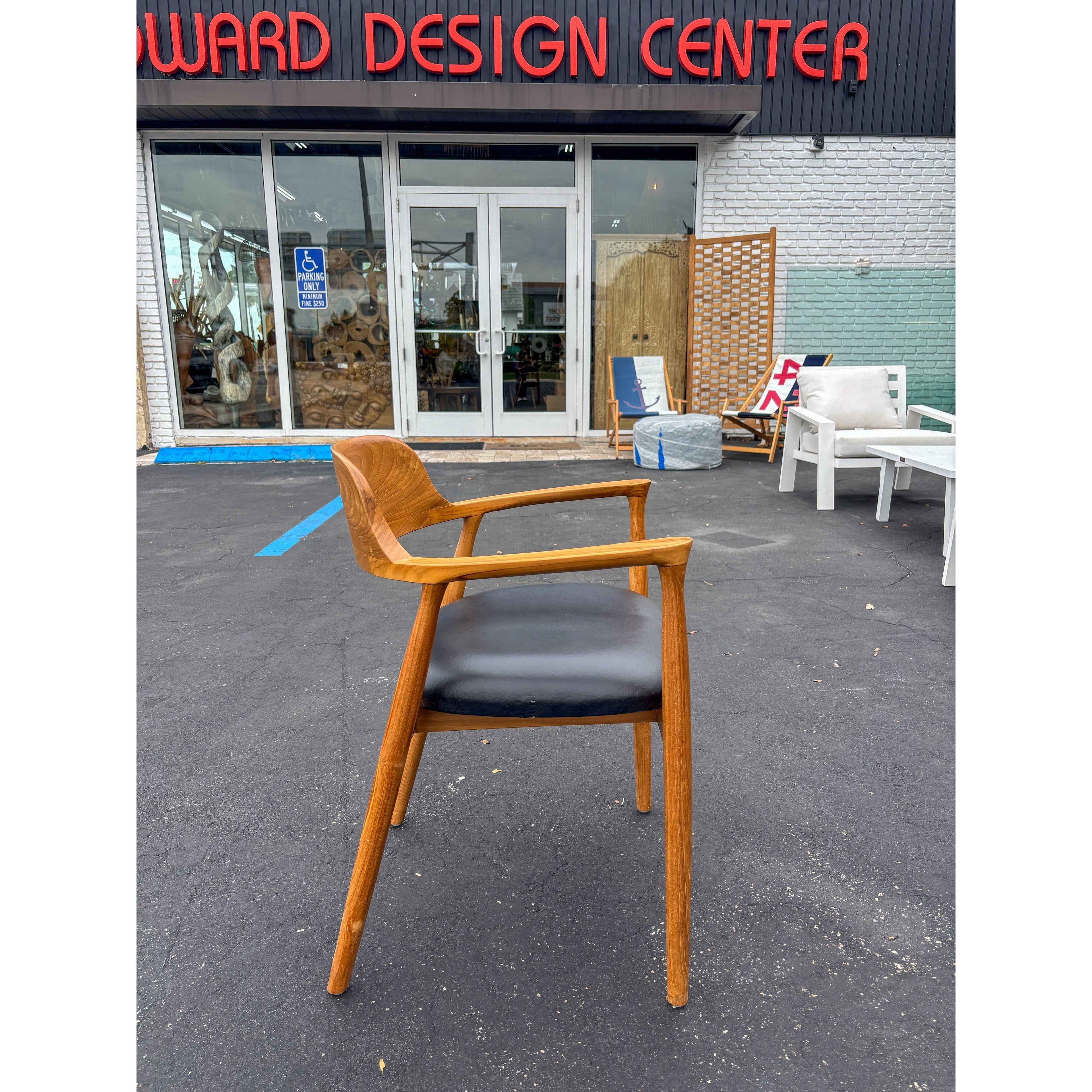 Teak Dining Chair w/ Black Leather Cushion Anteak