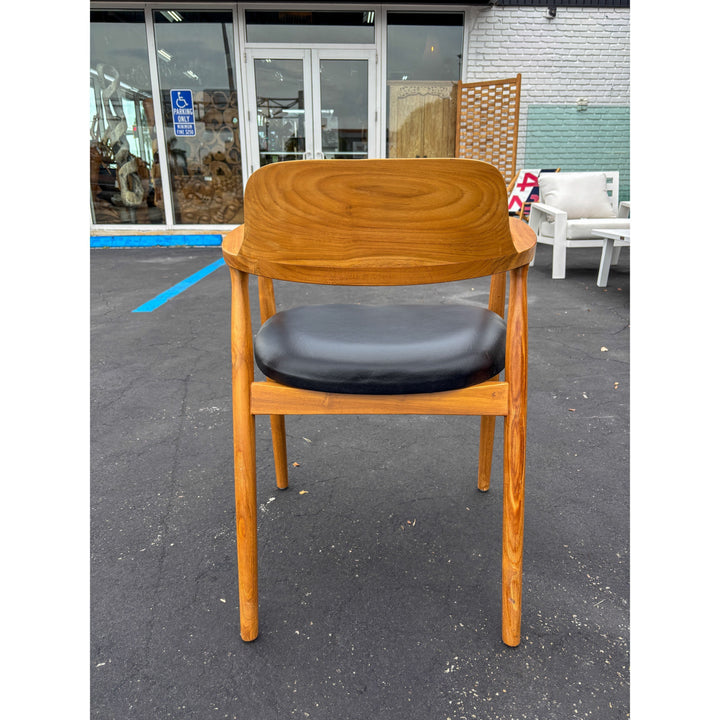 Teak Dining Chair w/ Black Leather Cushion Anteak