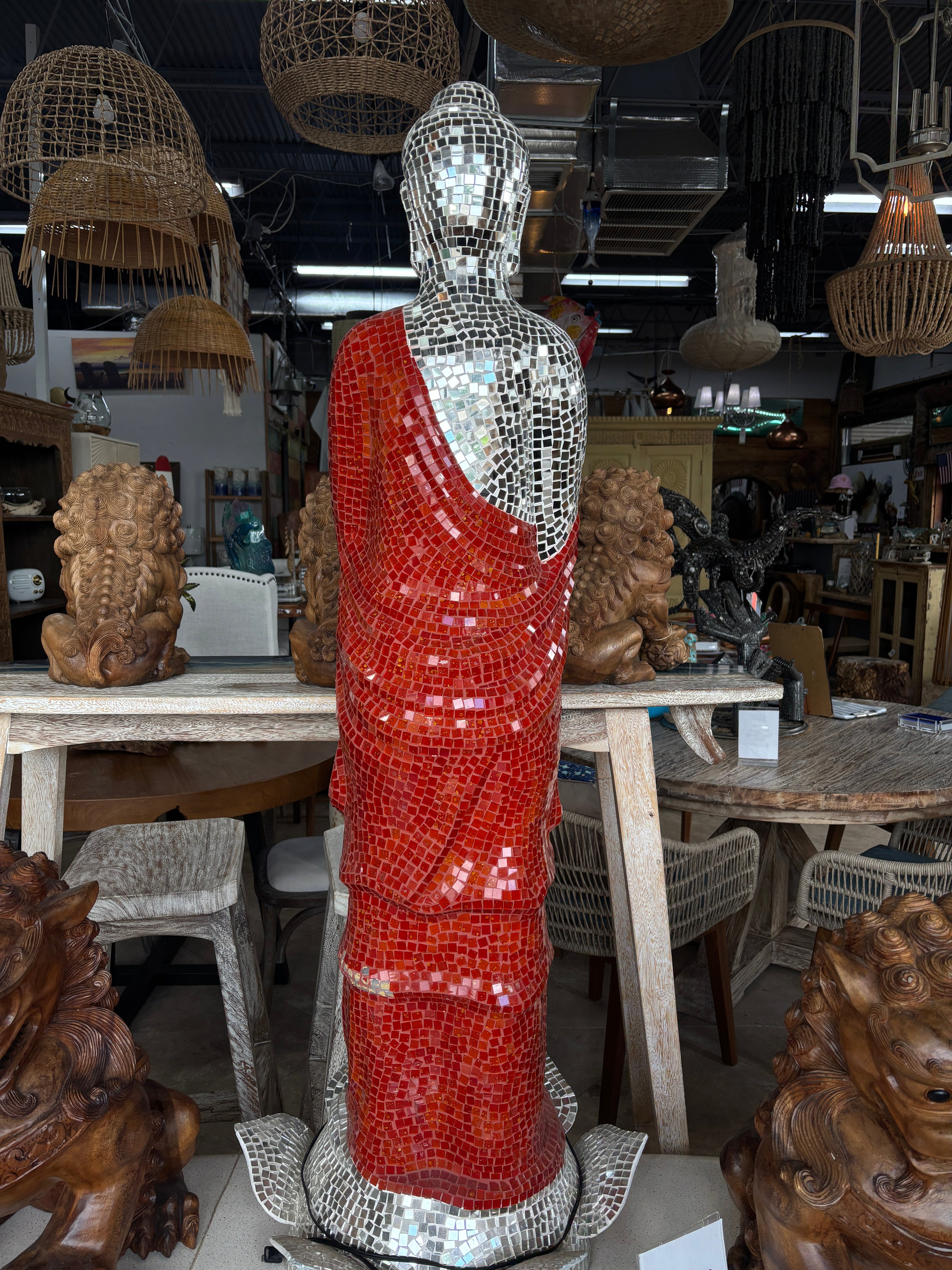 Mosaic Glass Mirror Buddha Lamp Statue Broward Design Center
