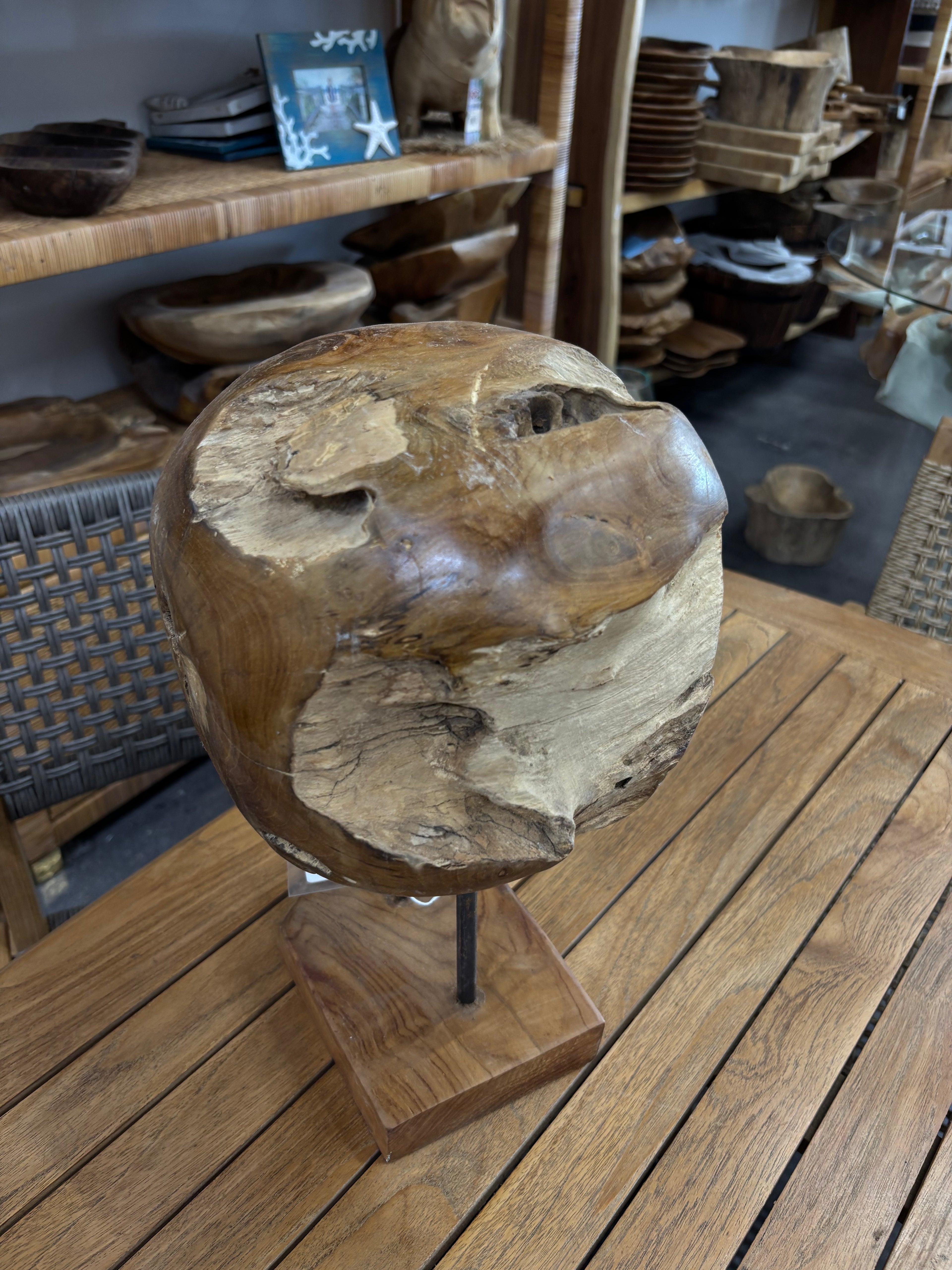 Teak Ball on Stand (Small) The Broward Design Center