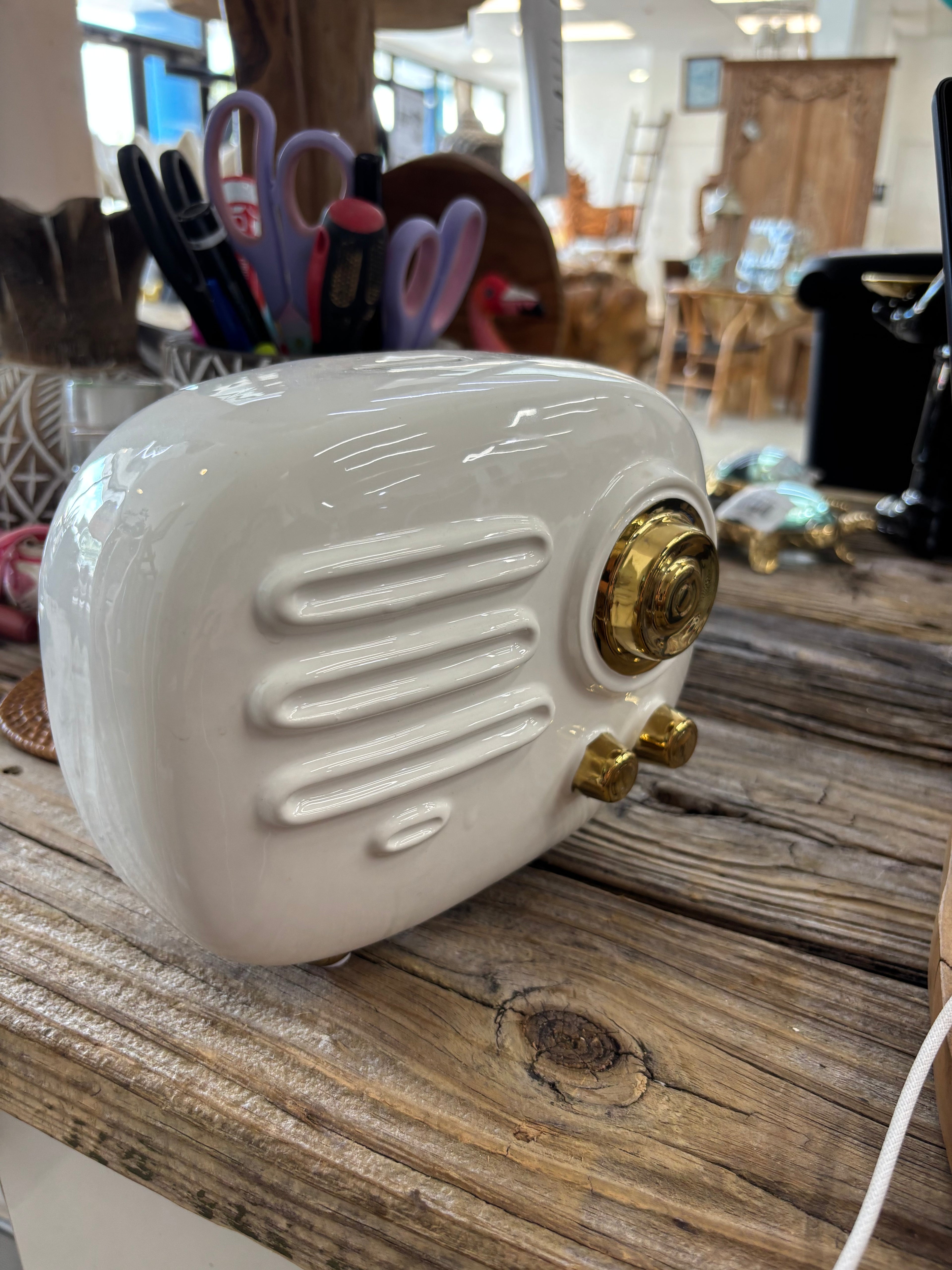 Gold Ceramic Radio Piggy Bank UMA