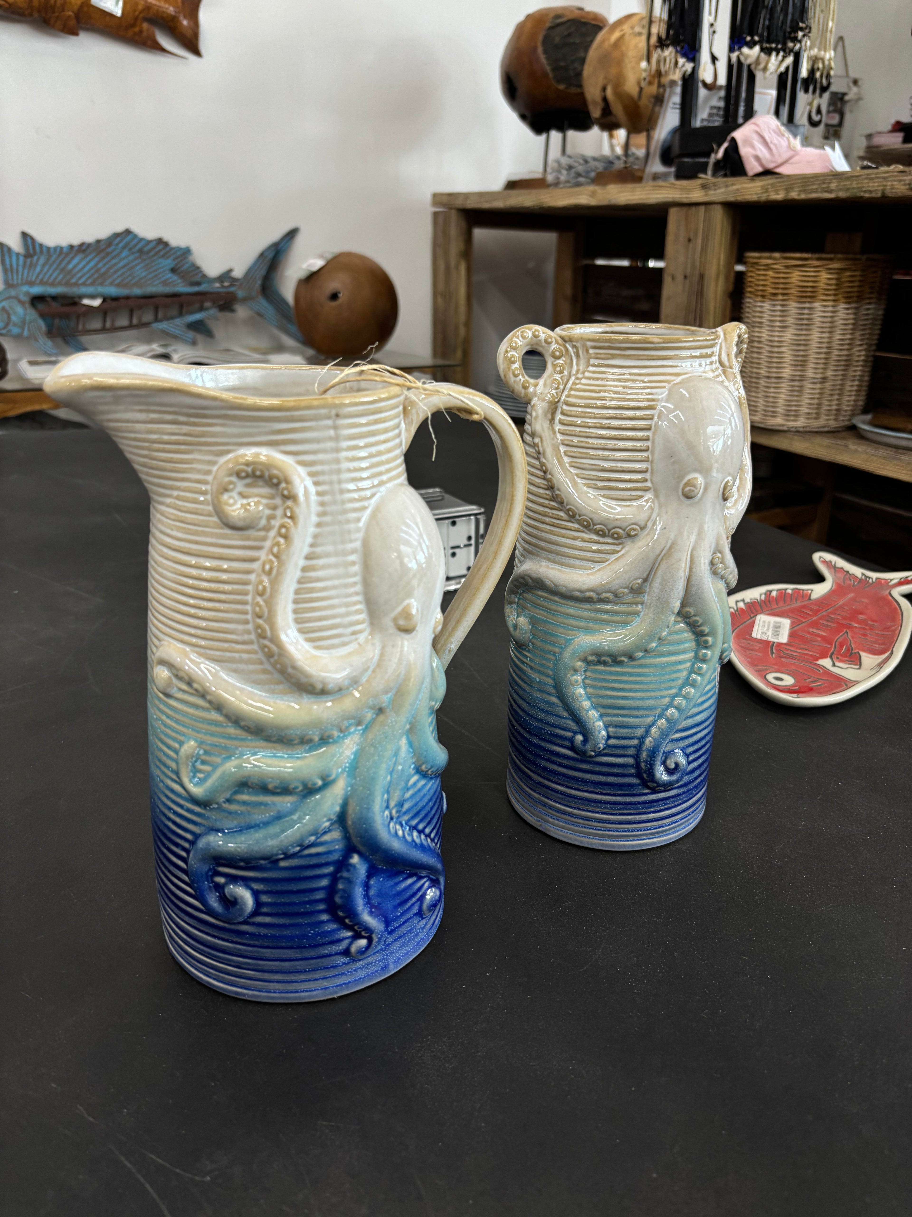 Blue Ceramic Octopus Decorative Vase (Set of 2) UMA