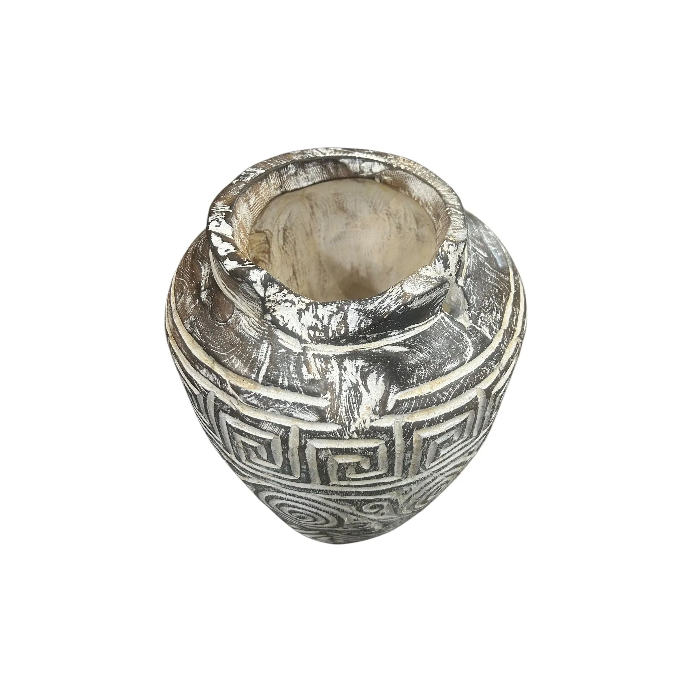 Carved Teak White Wash Pot Broward Design Center