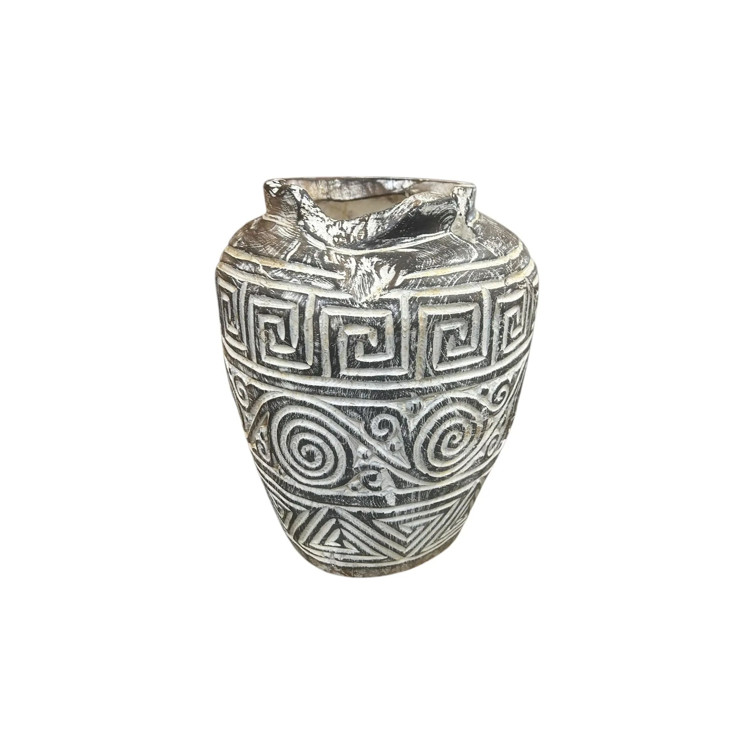 Carved Teak White Wash Pot Broward Design Center