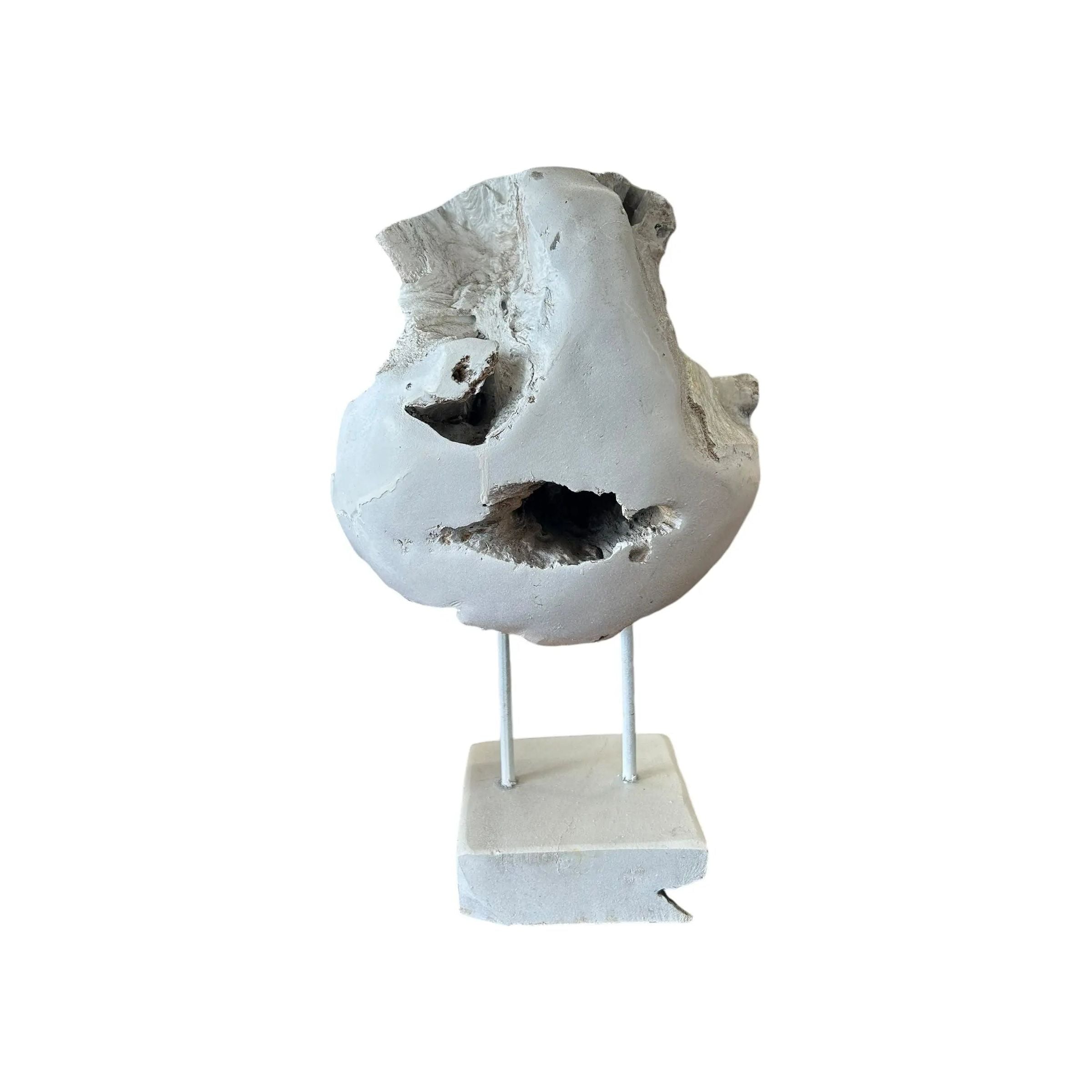White Wash Teak Ball on Stand (Small) Broward Design Center