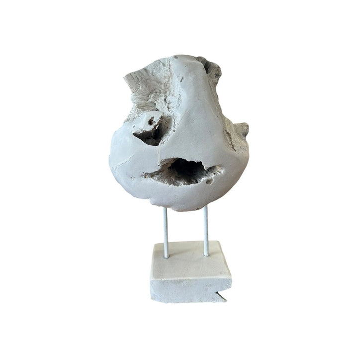 White Wash Teak Ball on Stand (Small) Broward Design Center