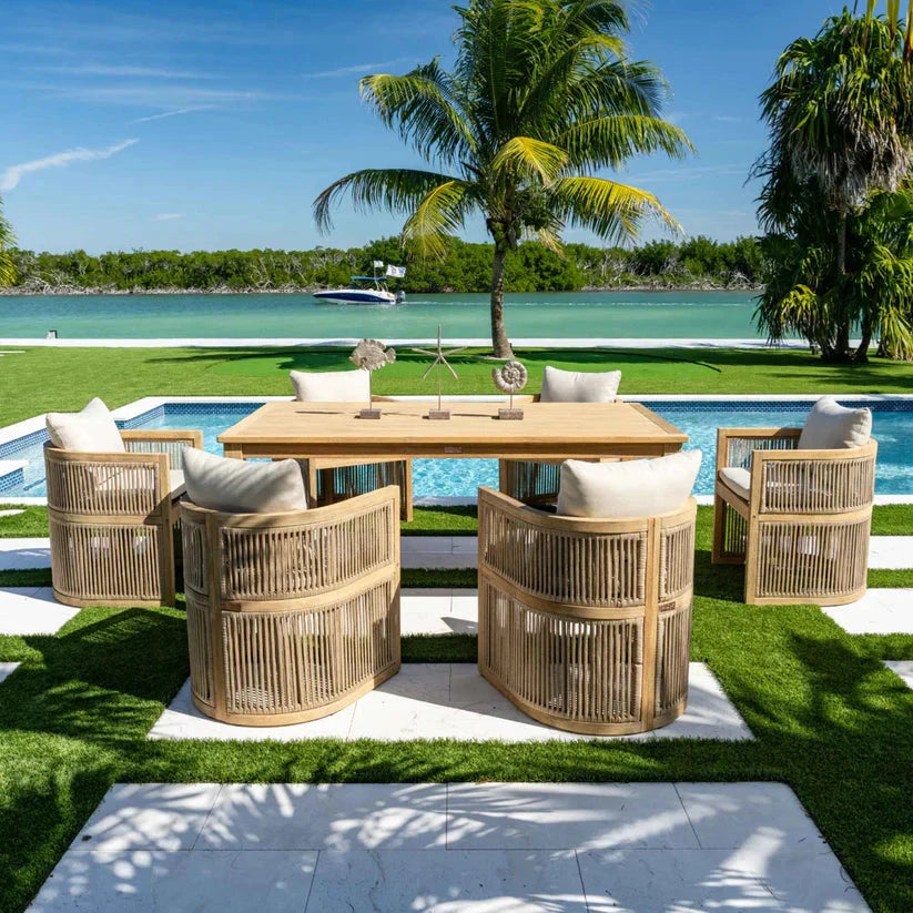 Cabo 7 Piece Barrel Rectangular Dining Set Panama Jack