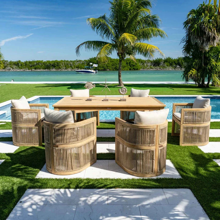 Cabo 7 Piece Barrel Rectangular Dining Set Panama Jack