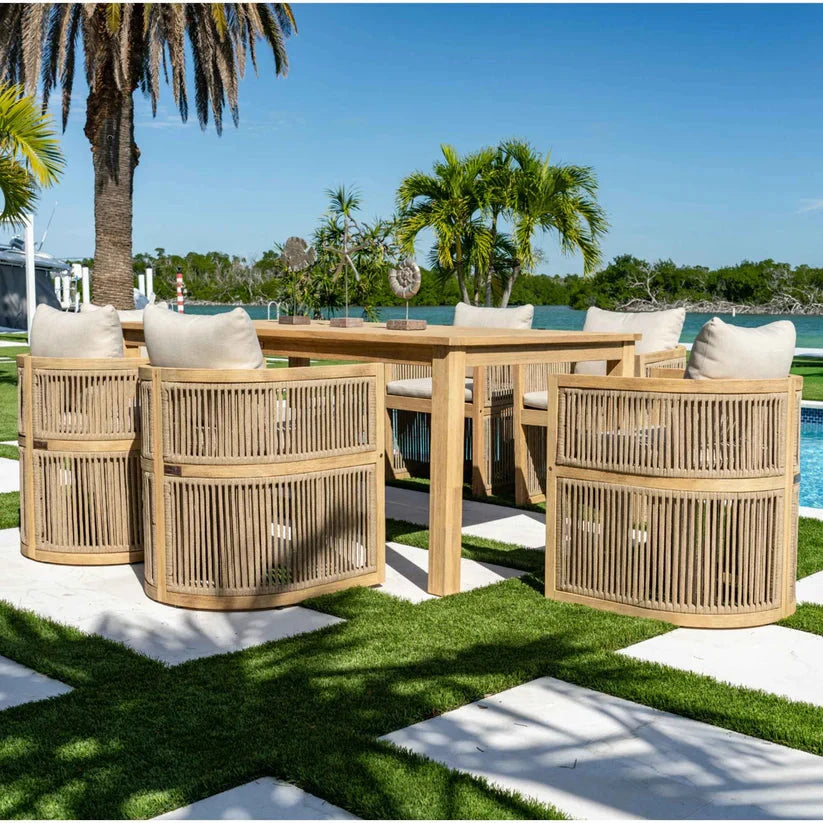 Cabo 7 Piece Barrel Rectangular Dining Set Panama Jack