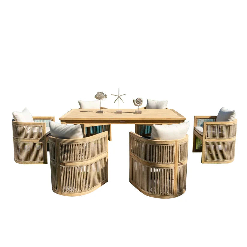 Cabo 7 Piece Barrel Rectangular Dining Set Panama Jack