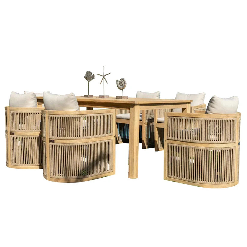 Cabo 7 Piece Barrel Rectangular Dining Set Panama Jack