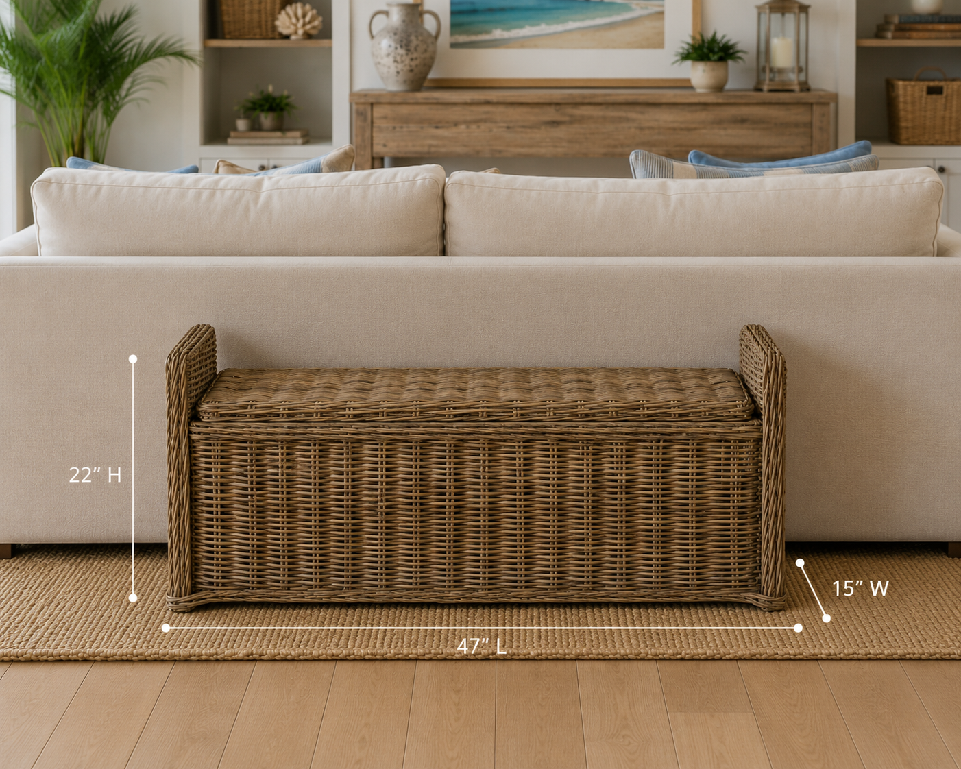 Key Largo Rattan Storage Bench - Broward Design Center