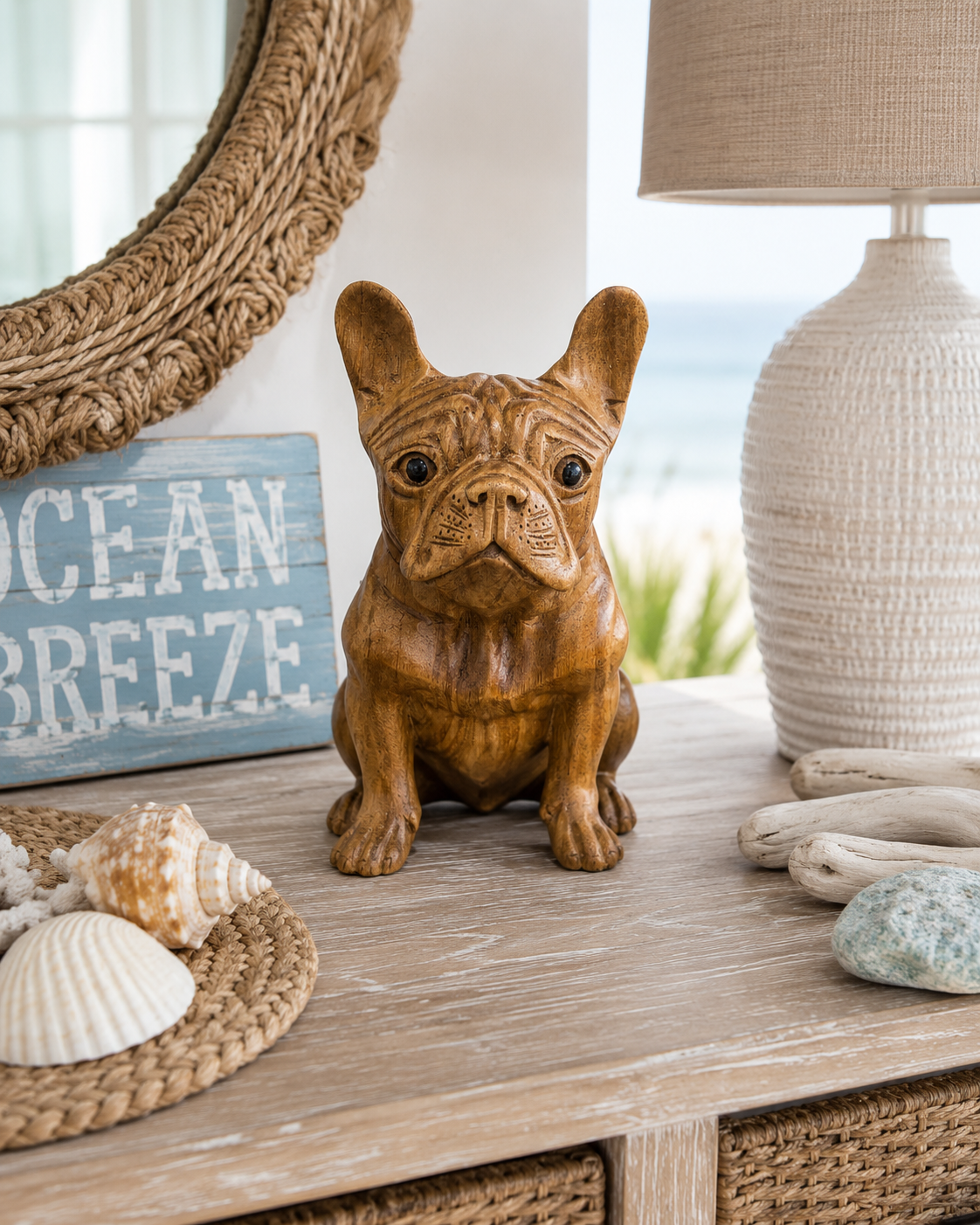 Hand Carved BullDog sitting (Small)
