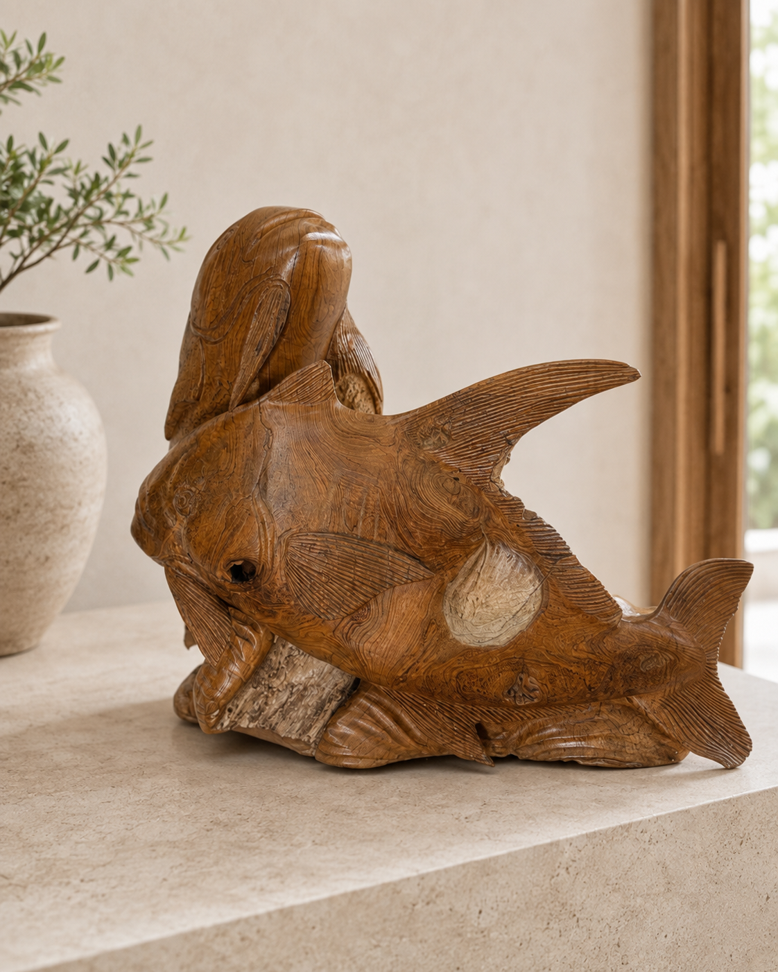 Rising Current Teak Permit Sculpture
