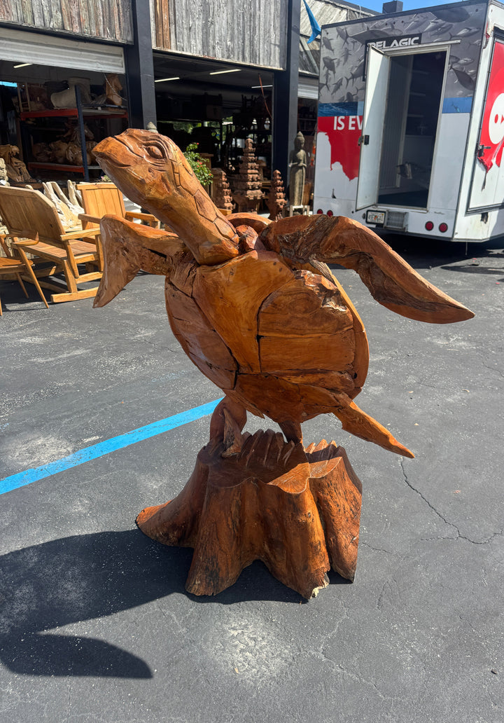 XXL Hand Carved Teak Sea Turtle The Broward Design Center