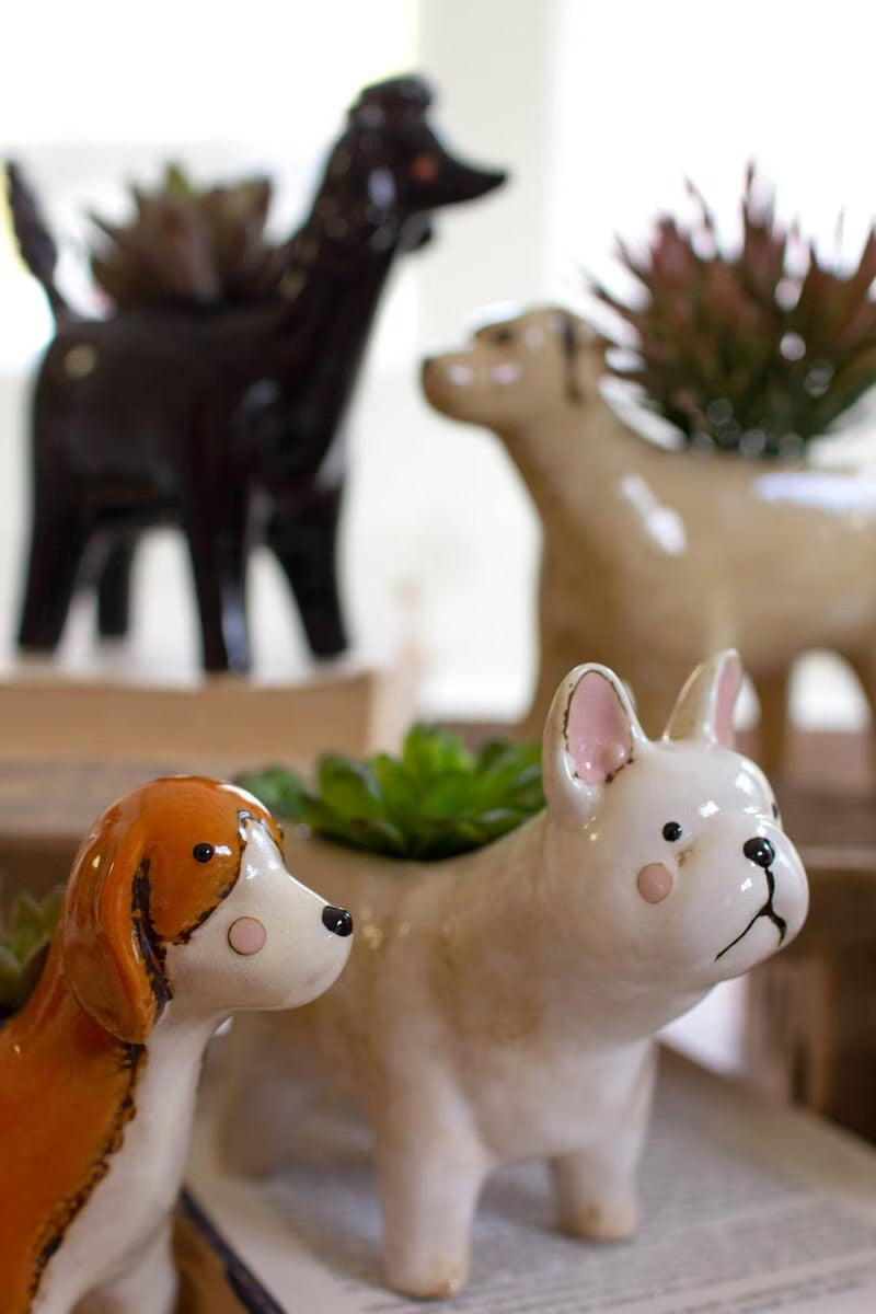 Set of Five Ceramic Dog Planters
