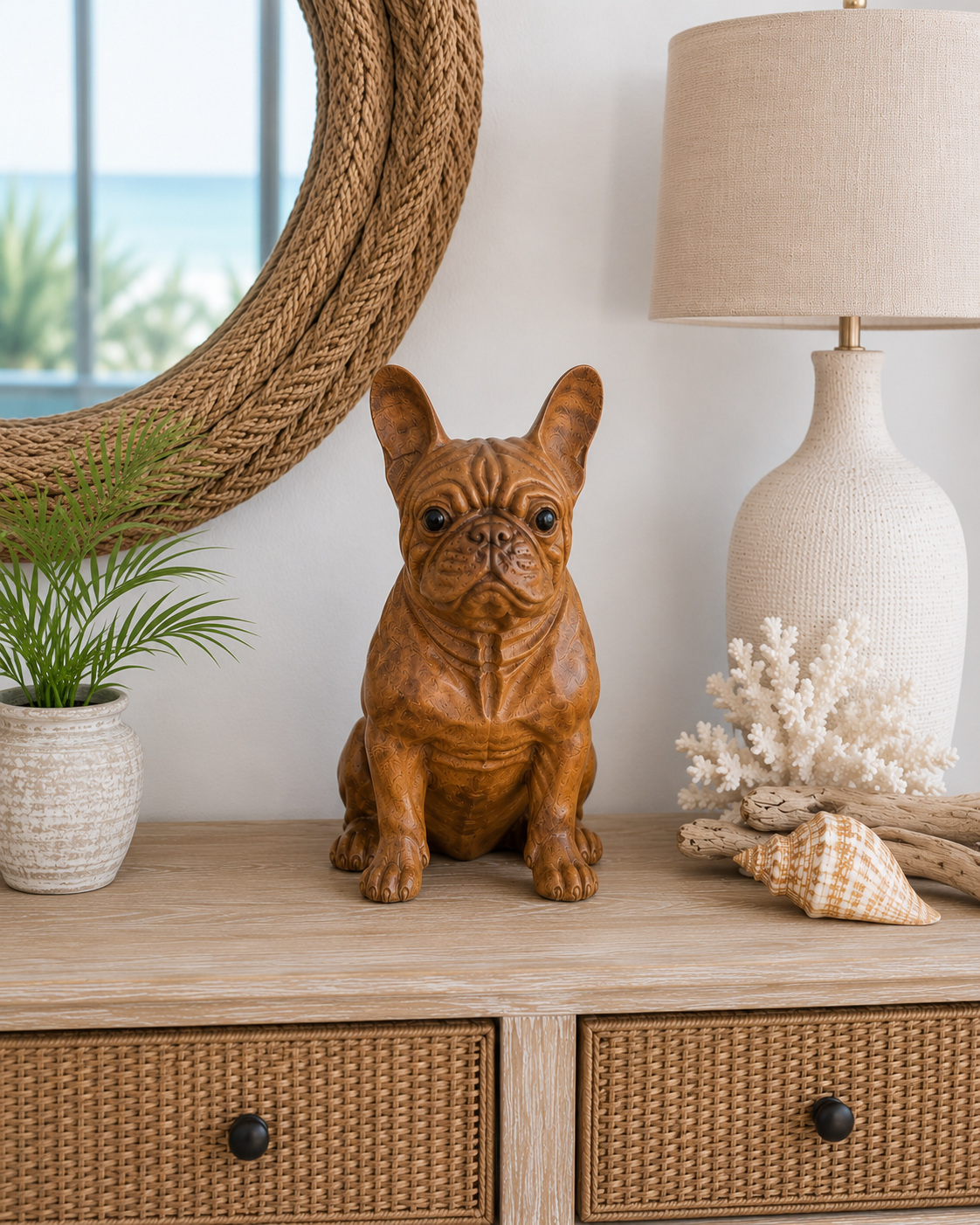 Hand Carved BullDog sitting (Large)
