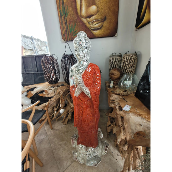 Mosaic Glass Mirror Buddha Lamp Statue