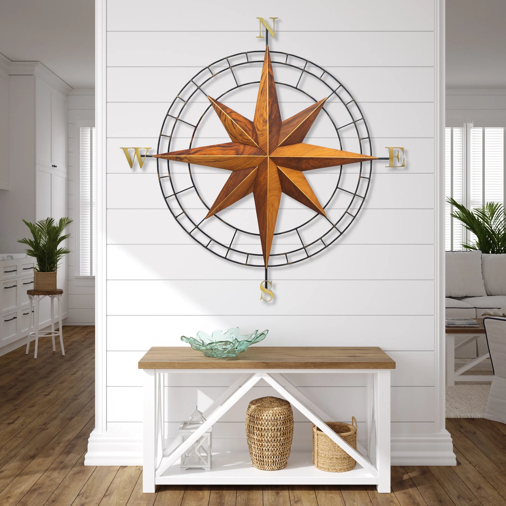 Compass Rose I (hand carved Teak and SS)