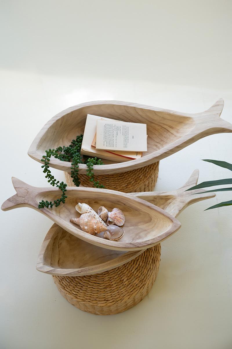 Set of Three Carved Wood Fish Platters