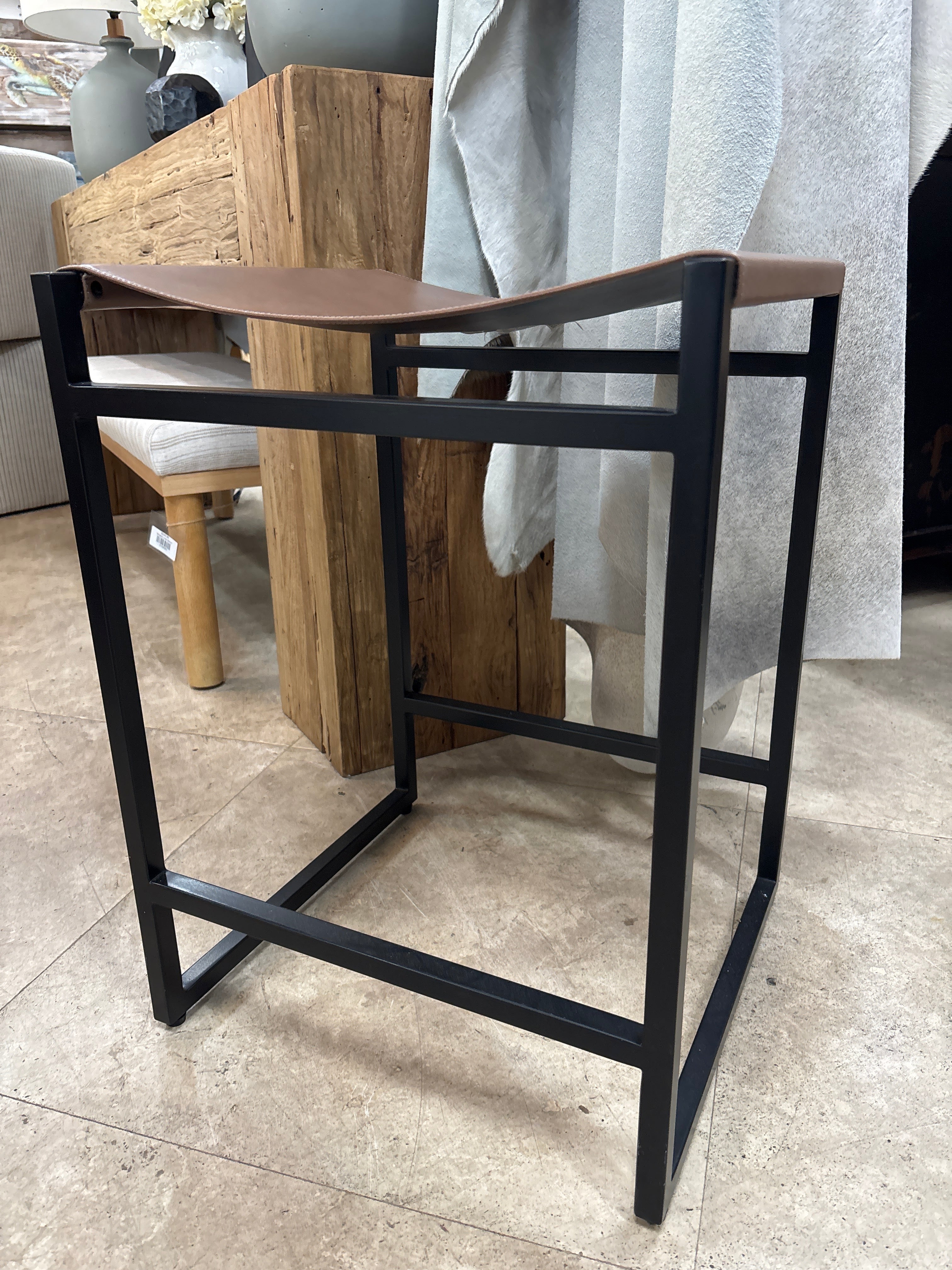 Brown Leather Stool The Broward Design Center