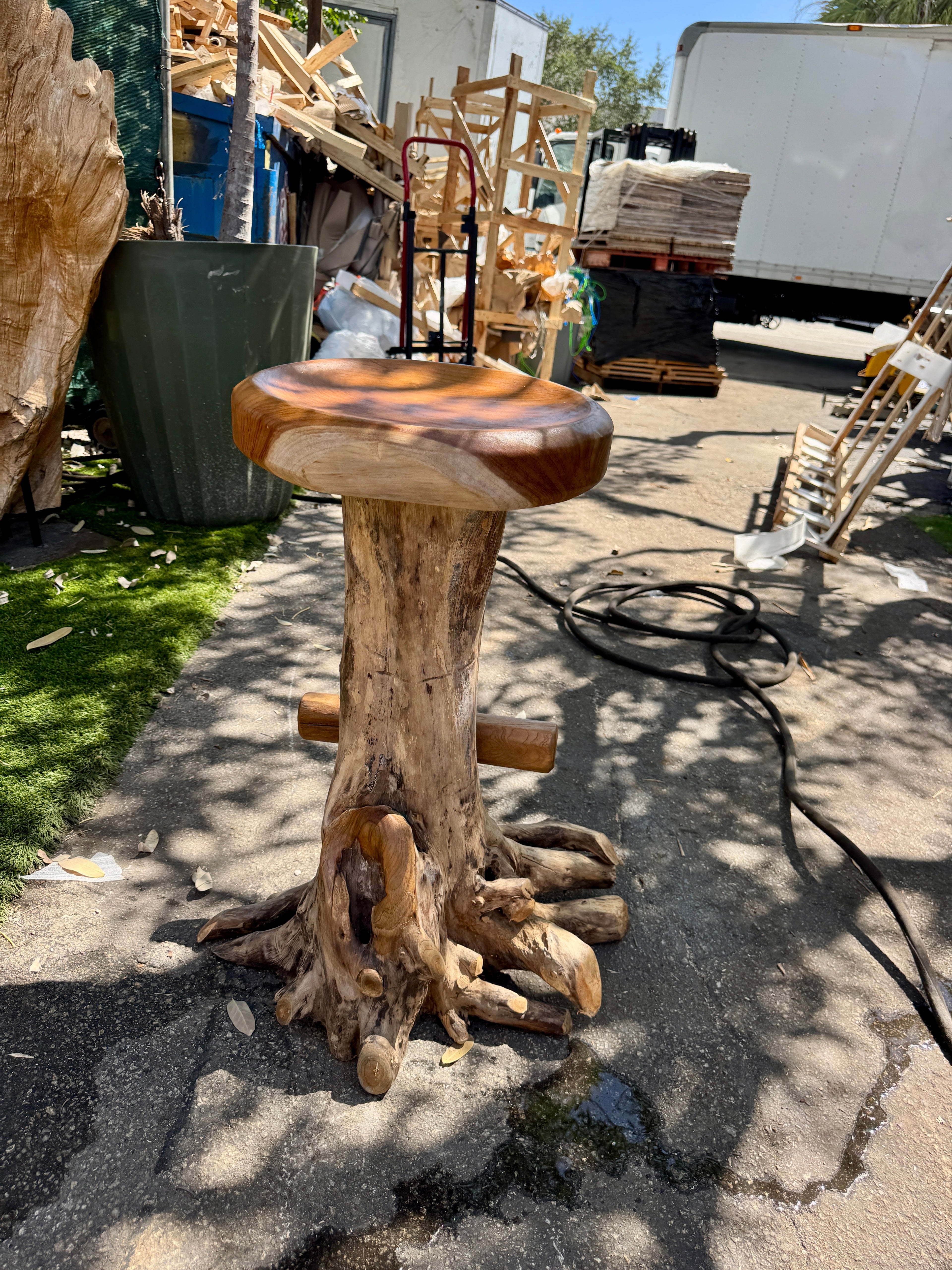 Teak Root Round Seat Barstool XL Broward Design Center